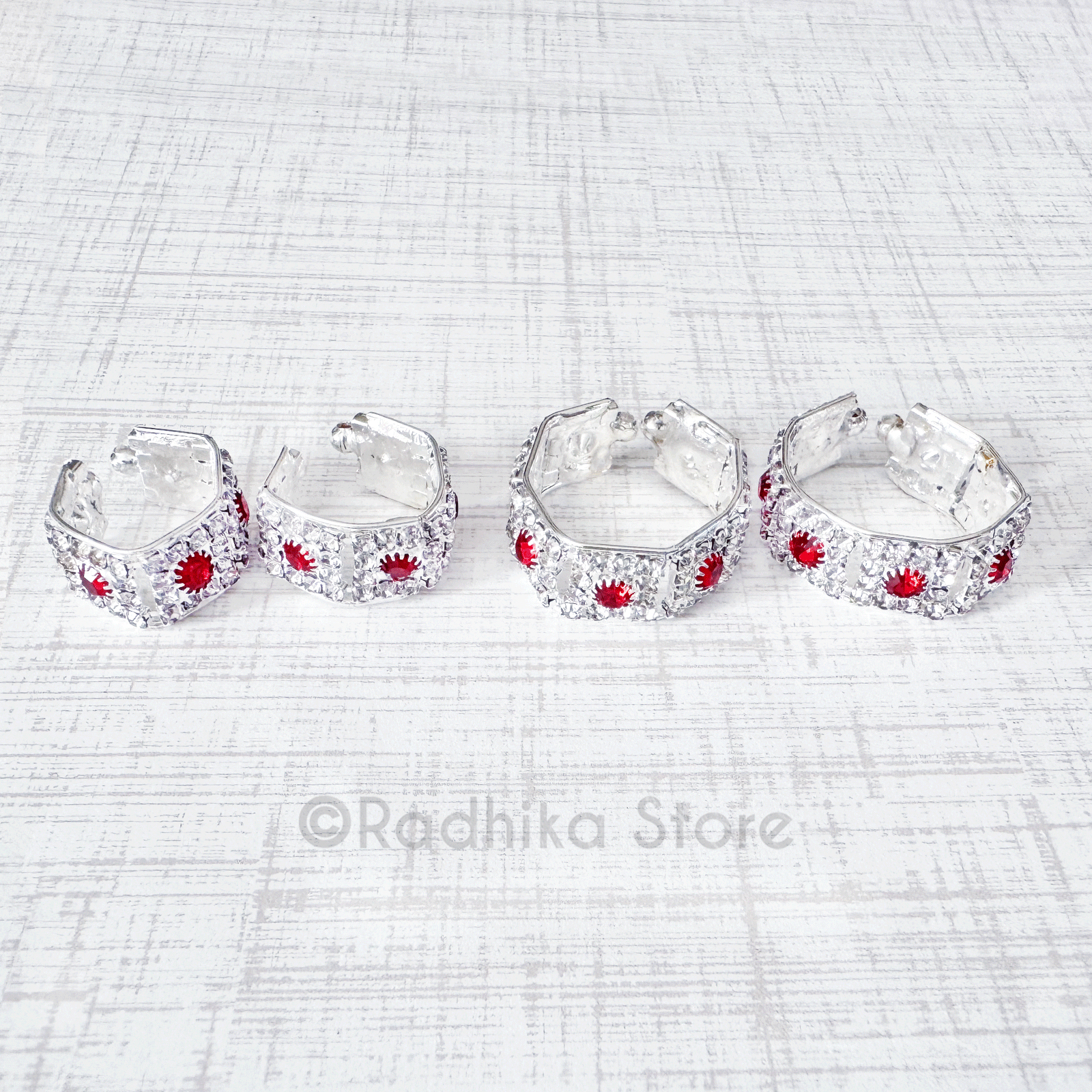 Vrindavan Flowers All Around-Silvery/ Red - Armlets/Bangles - Set of 2