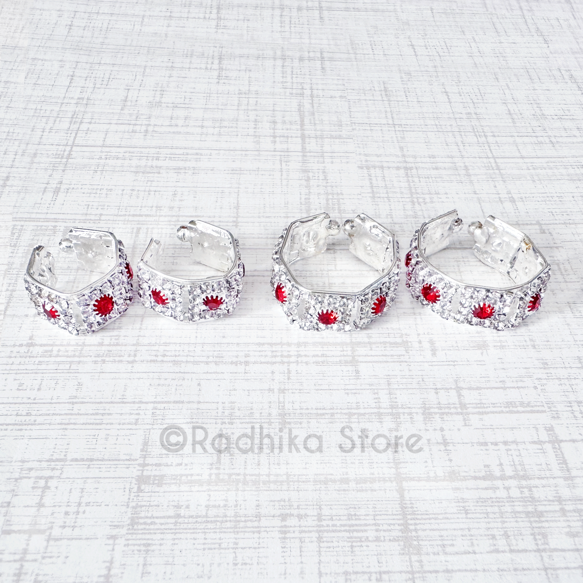 Vrindavan Flowers All Around-Silvery/ Red - Armlets/Bangles - Set of 2
