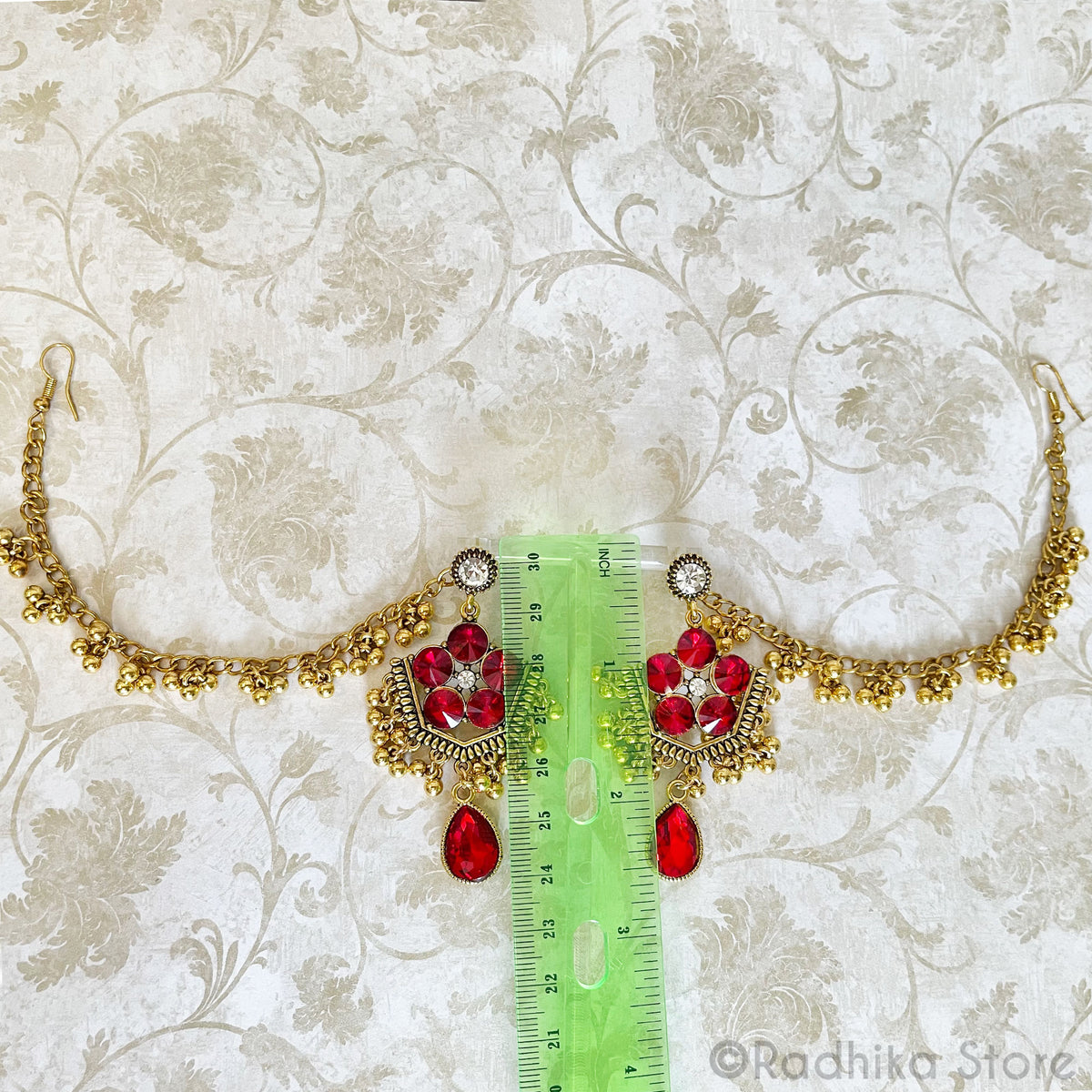 Jumka Large Vrindavan Flower Design Earring and chain Set