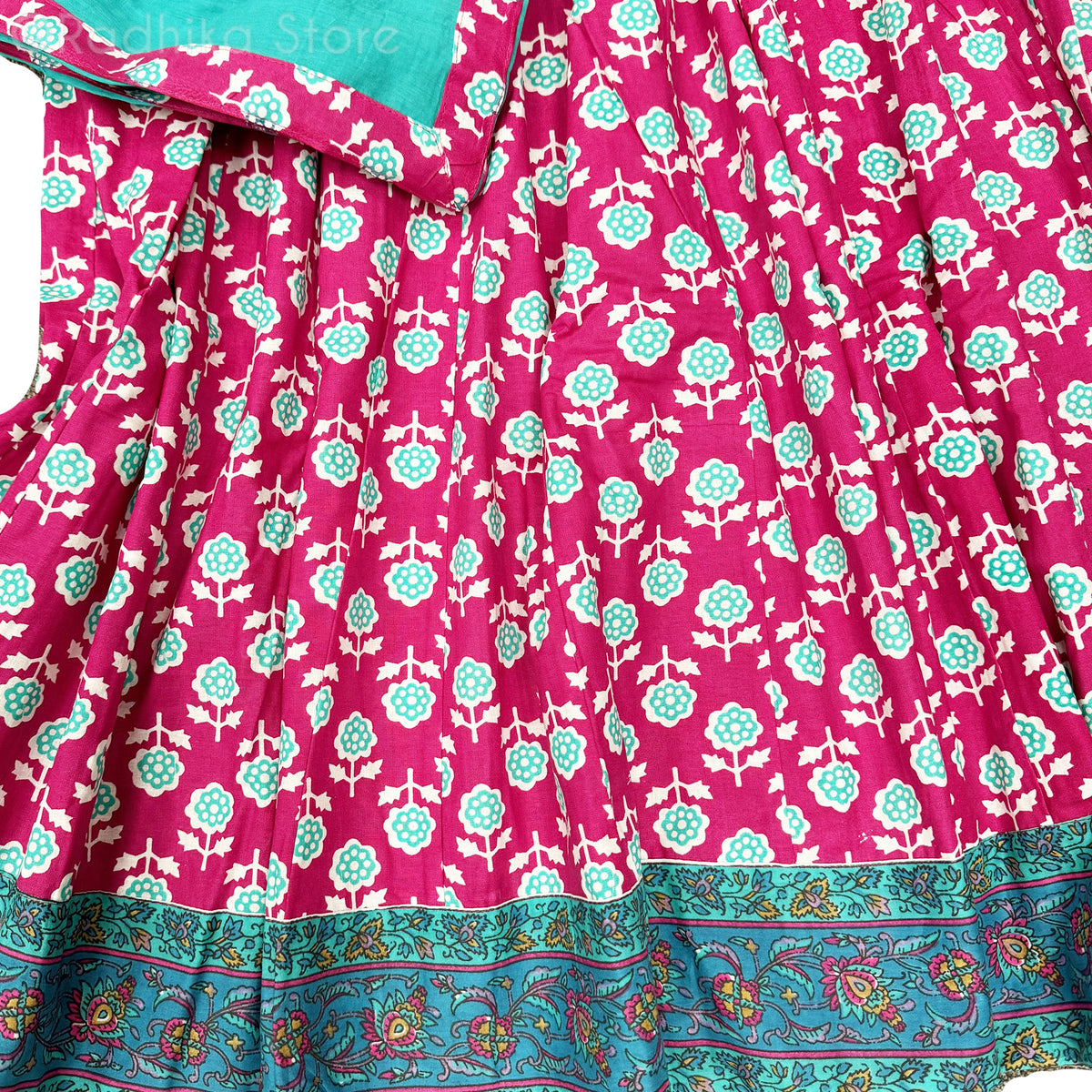 Rani Pink With Vrindavan Flowers - Cotton Screen Print- With Chadar - S-M-L