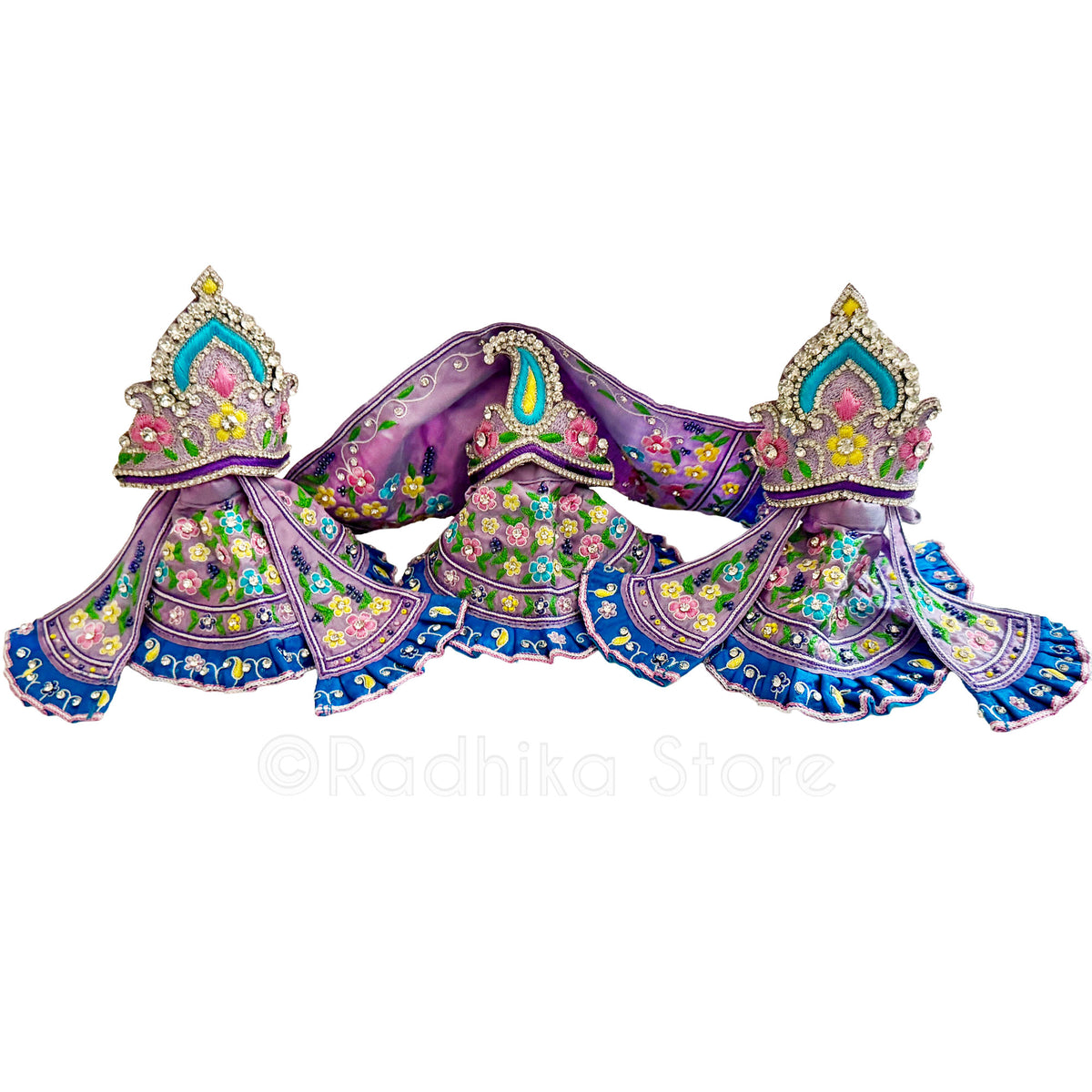 TAKING ORDERS NOW- Vrindavan Flower Groves - Turquoise Blue - Silk - Jagannath Baladeva Subhadra Deity Outfit
