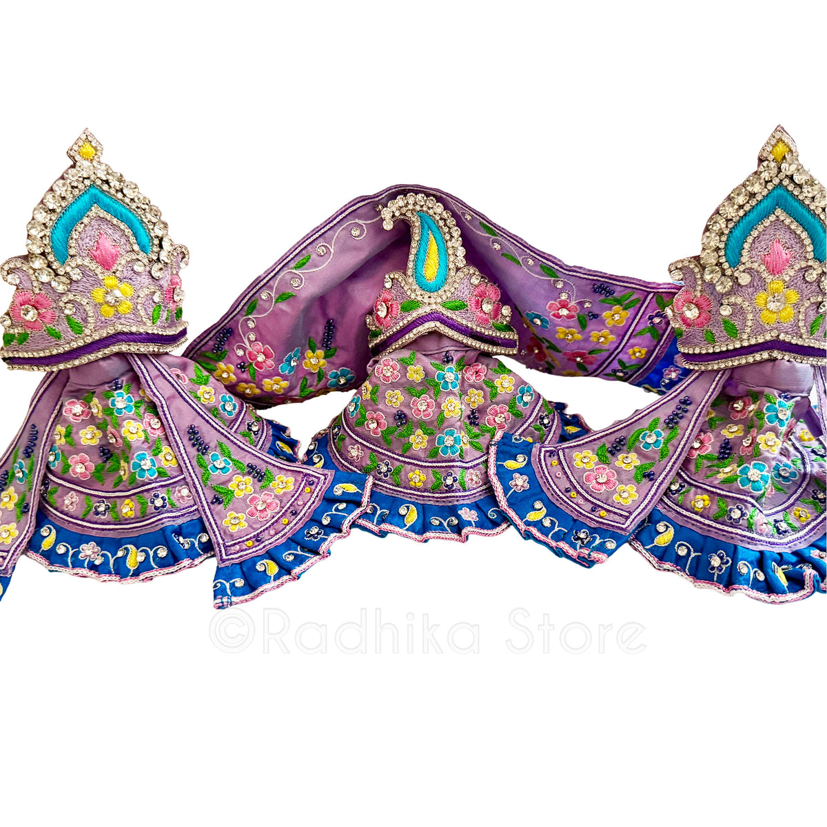 TAKING ORDERS NOW- Vrindavan Flower Groves - Turquoise Blue - Silk - Jagannath Baladeva Subhadra Deity Outfit