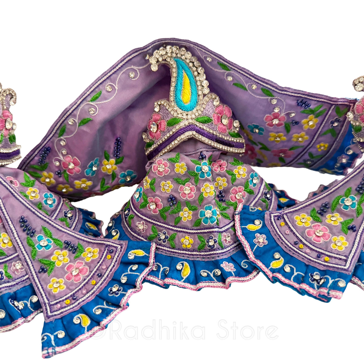 TAKING ORDERS NOW- Vrindavan Flower Groves - Turquoise Blue - Silk - Jagannath Baladeva Subhadra Deity Outfit