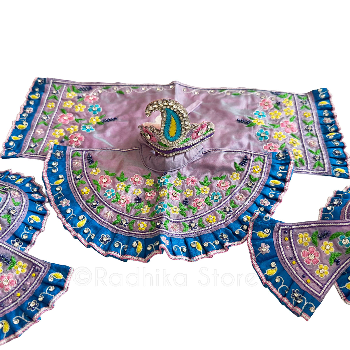 TAKING ORDERS NOW- Vrindavan Flower Groves - Turquoise Blue - Silk - Jagannath Baladeva Subhadra Deity Outfit