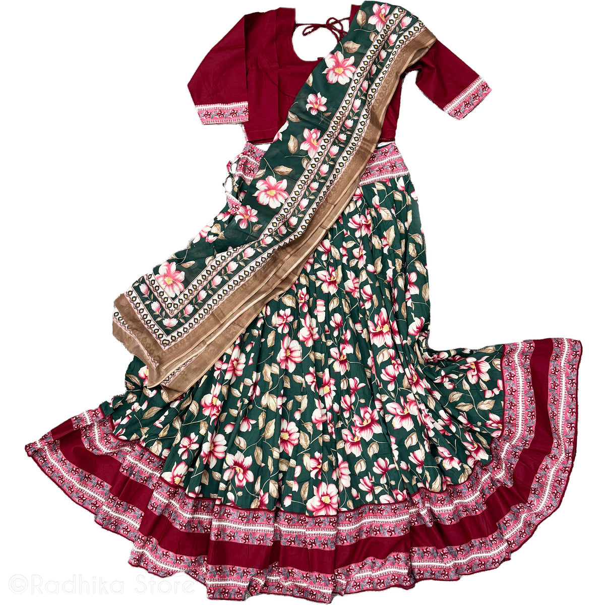 Vrindavan Forest Flowers - Cotton - Screen Print-Gopi Skirt-7 Meters Good Twirling