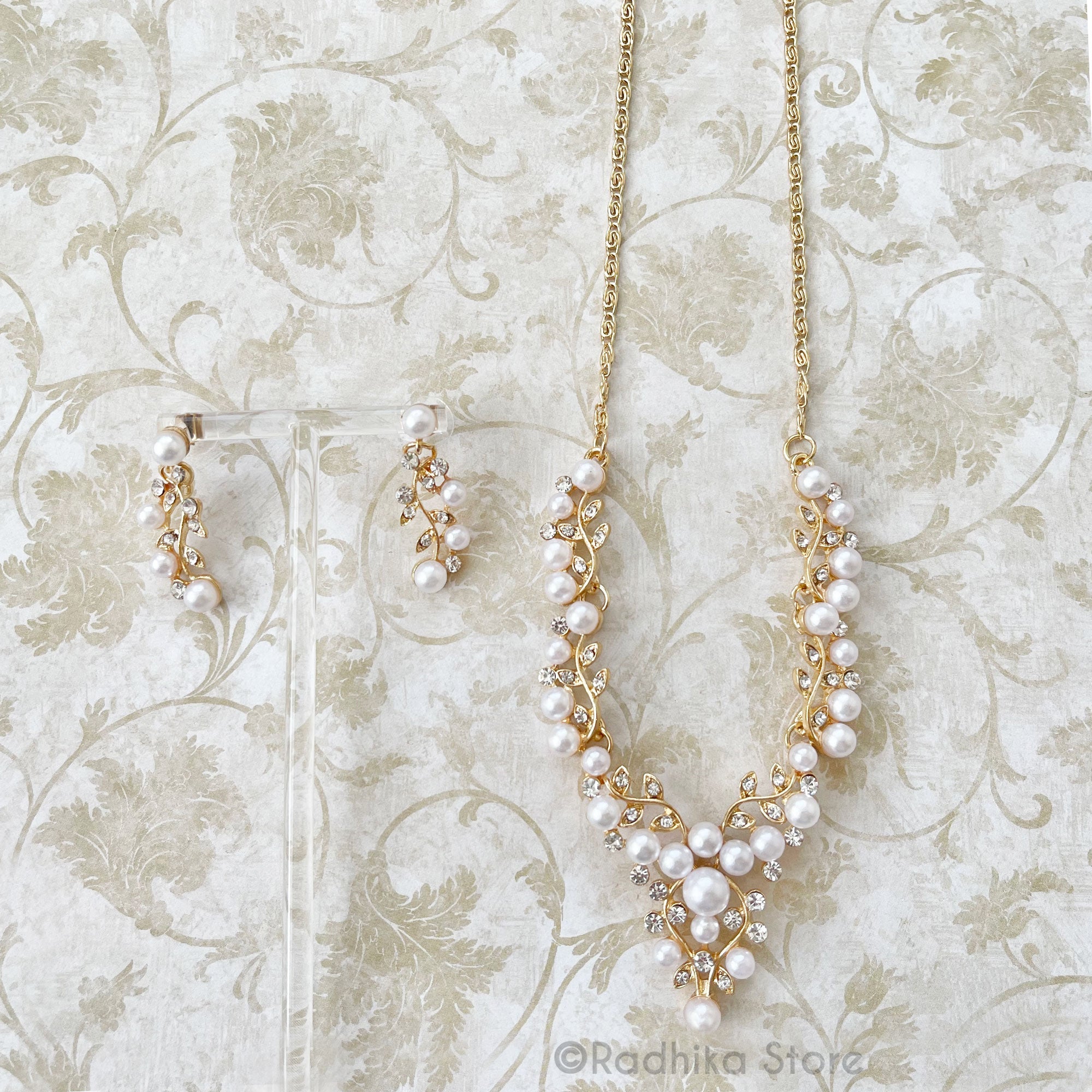 Vrindavan  Pearl Vine - Deity Necklace And Earring Set