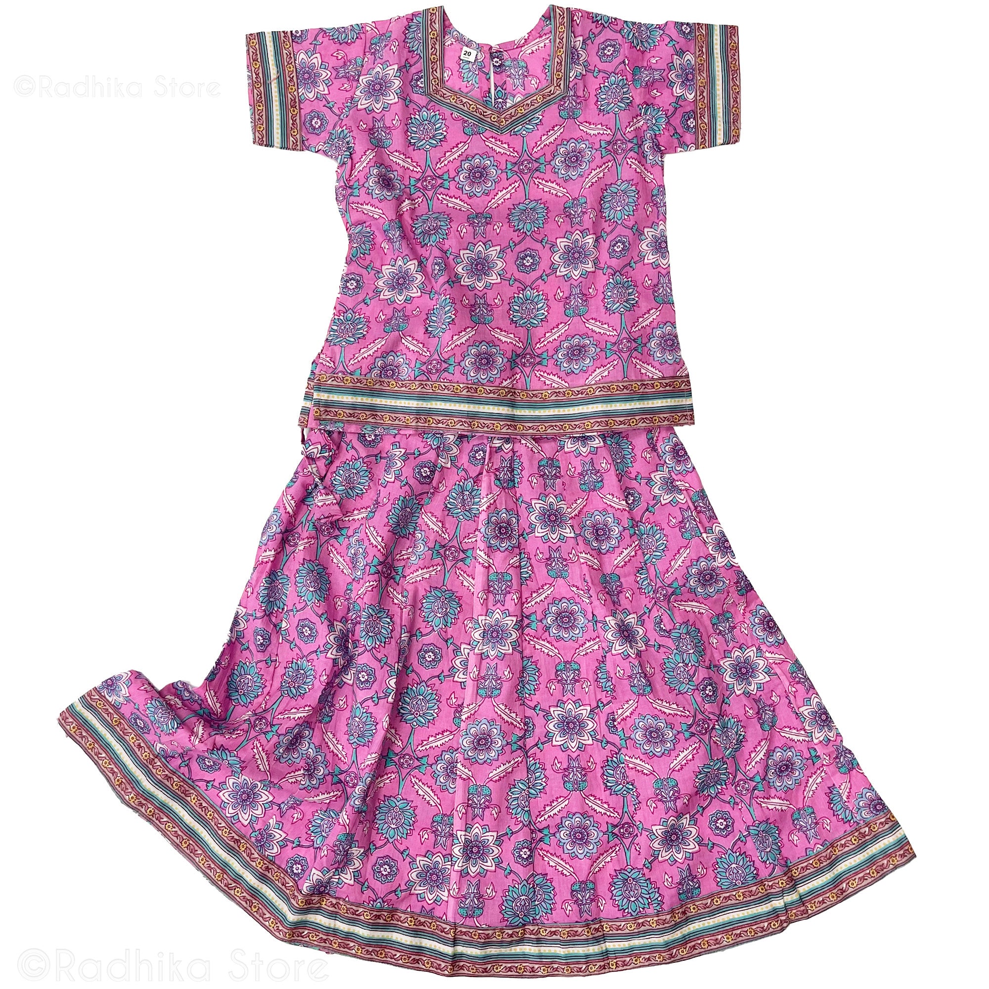Girls Gopi Skirt Outfit - Pretty In Pink - Cotton Screen Print