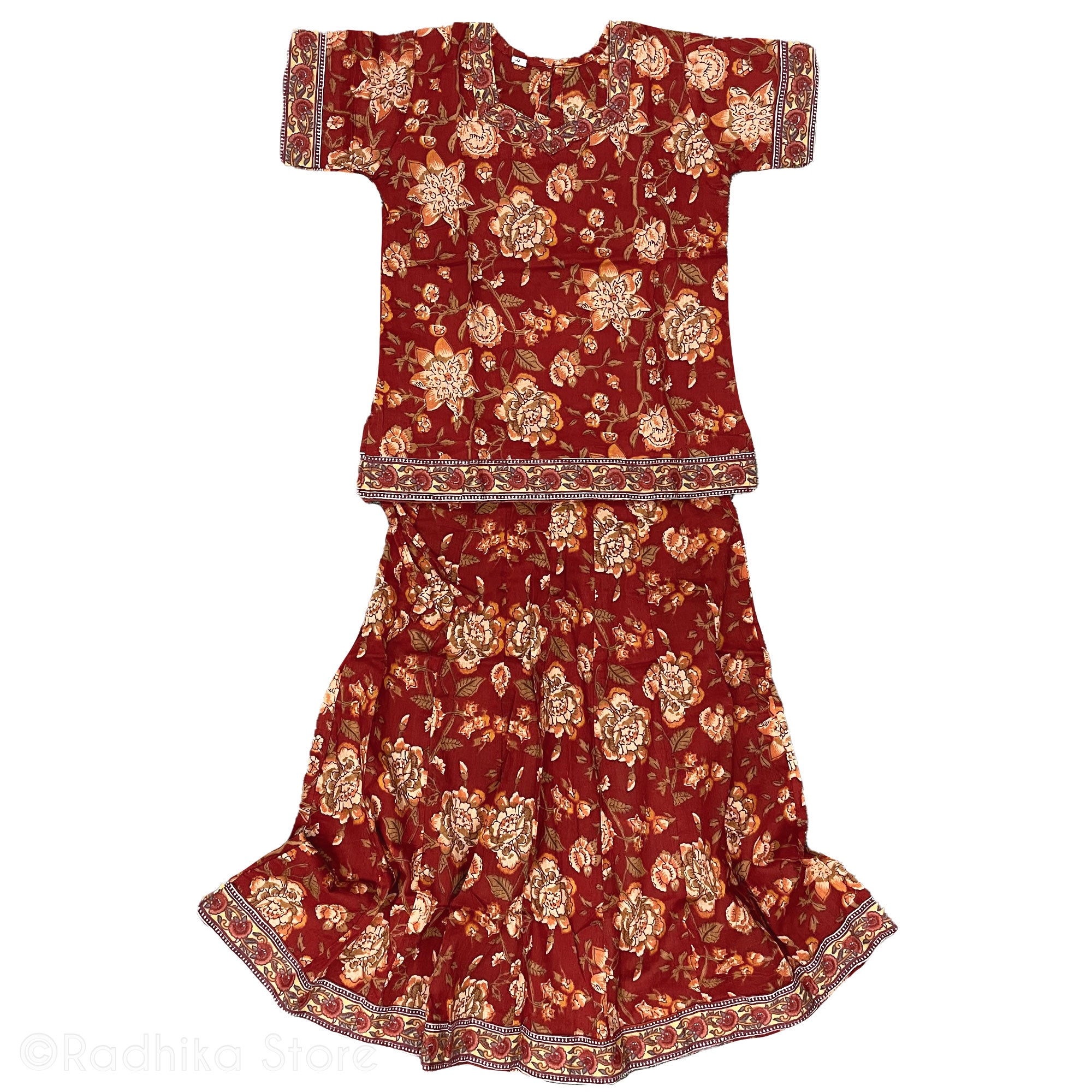 Girls Gopi Skirt Outfit - Vrindavan Temple Flowers-Cotton Screen Print