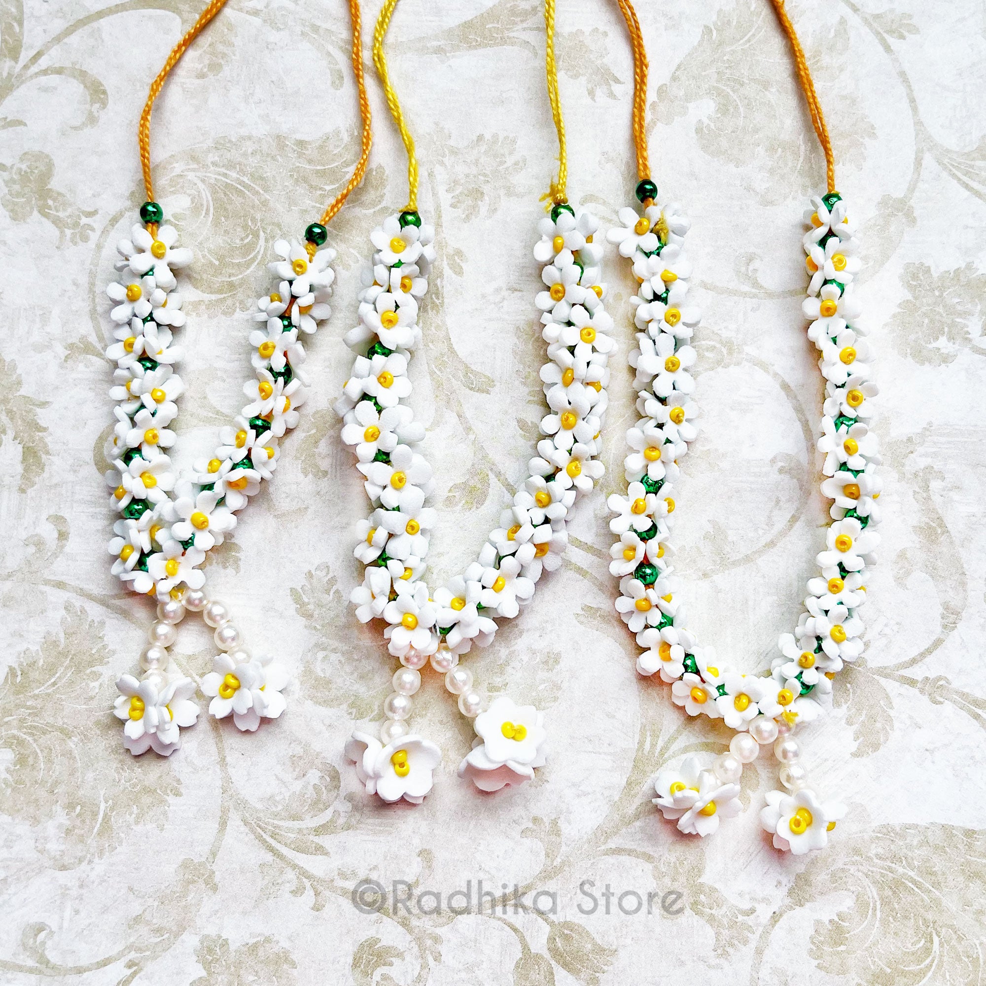 Pure White With Yellow Center - Vrindavan Flowers - Deity Garland -Flower Jewelry - Choose Size -
