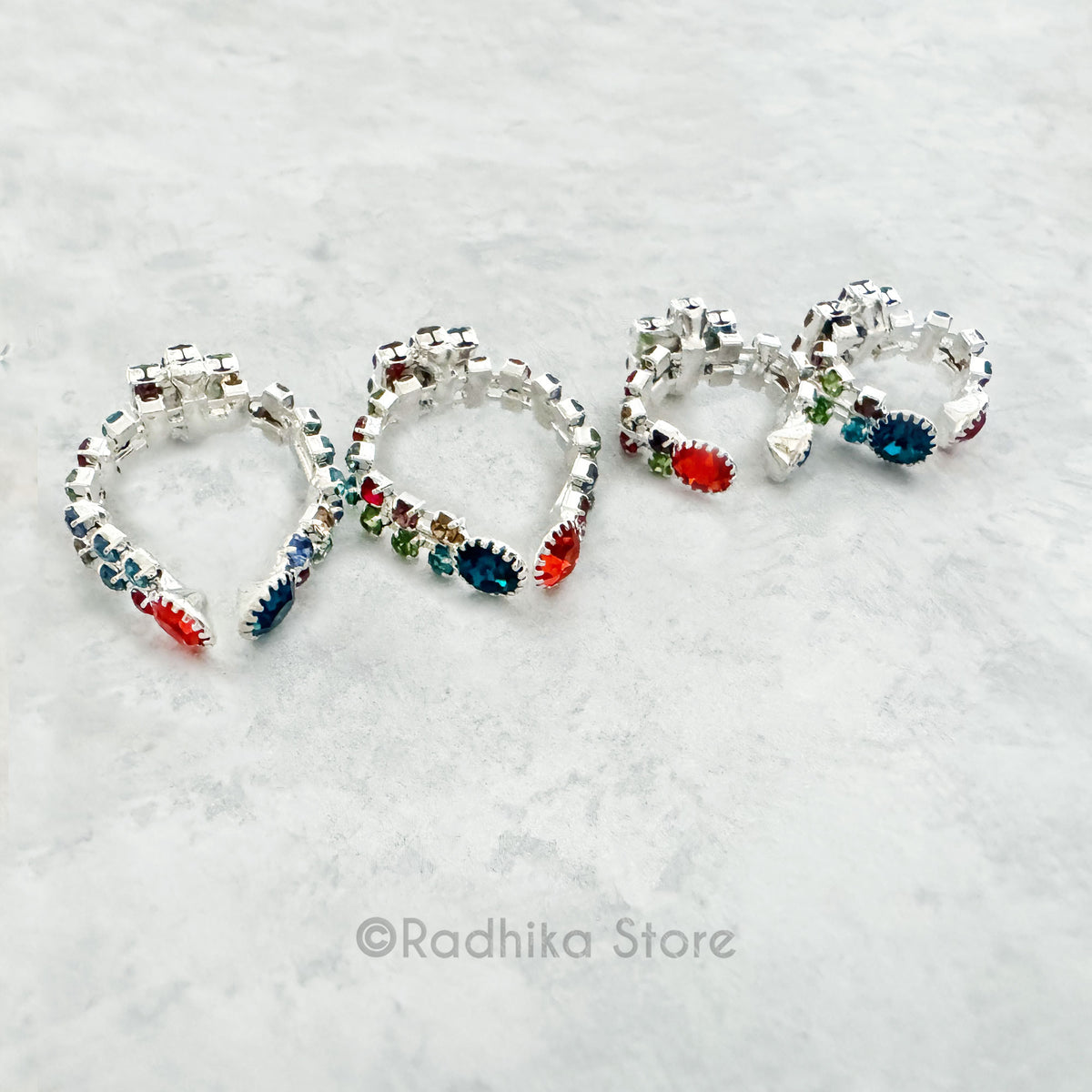 Vrindavan Flower - Silver Color With Multi Color Rhinestones - Armlets/Bangles - Set of 2