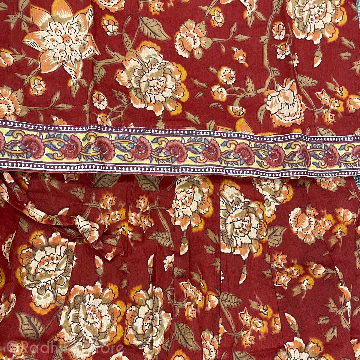 Girls Gopi Skirt Outfit - Vrindavan Temple Flowers-Cotton Screen Print