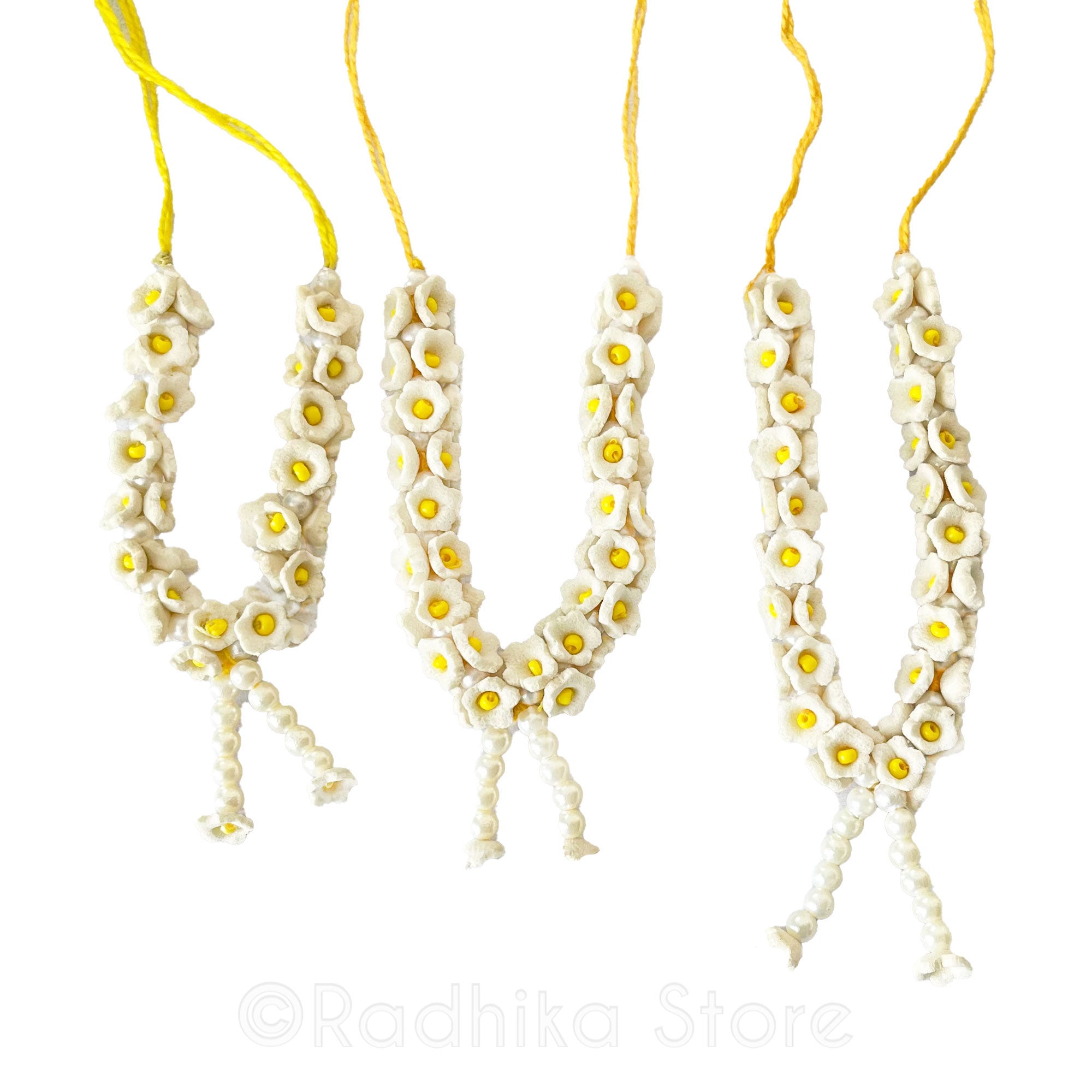 Cream White With Yellow Center - Deity Garland -Flower Jewelry - Choose Size -
