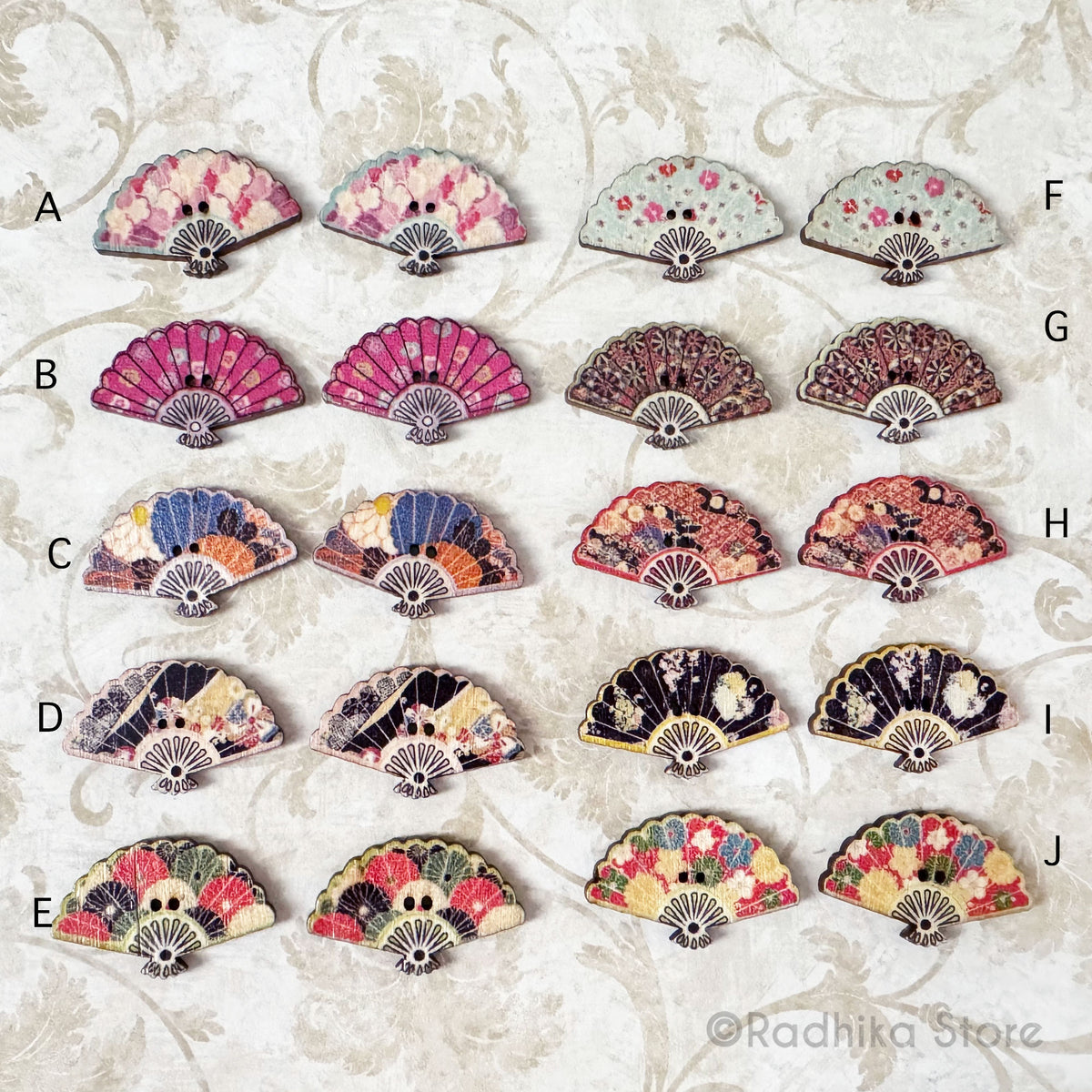 Wooden Decorative Little Deity Hand Fan - Set Of 2