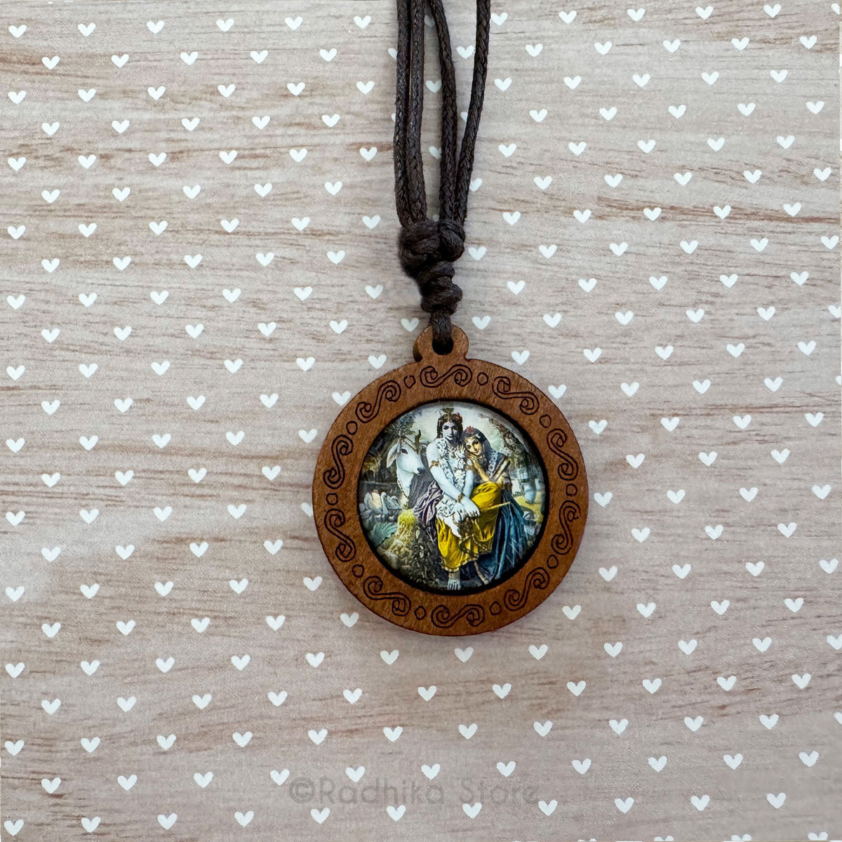 Divine Couple - Wooden Framed Acrylic Picture Pendant Necklace