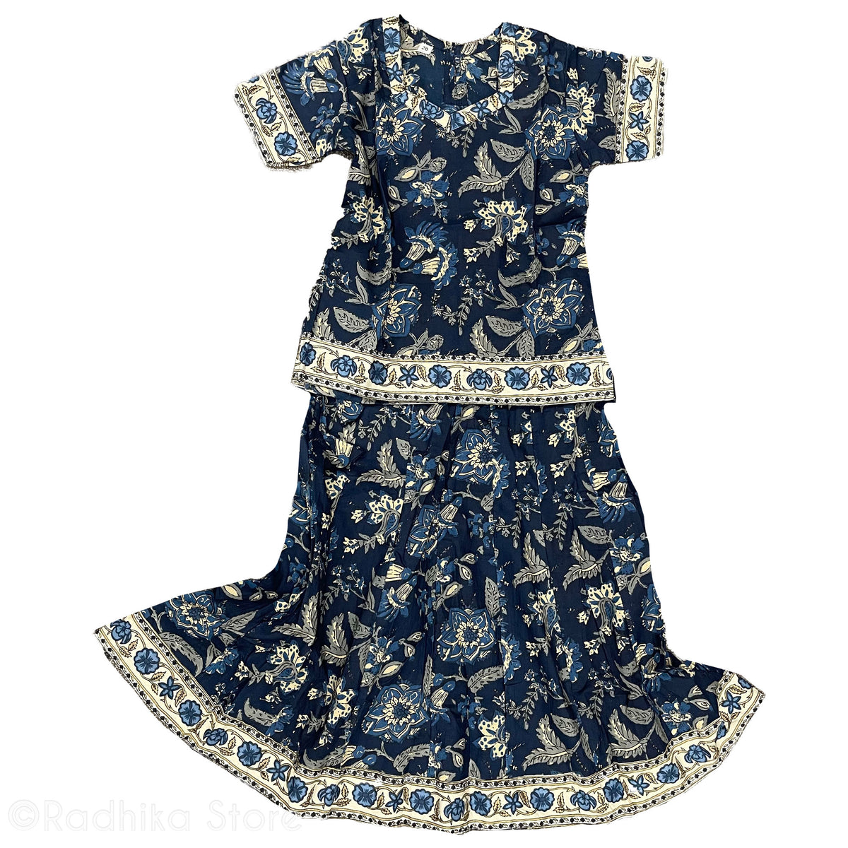 Girls Gopi Skirt Outfit - Yamuna Flowers-Cotton Screen Print