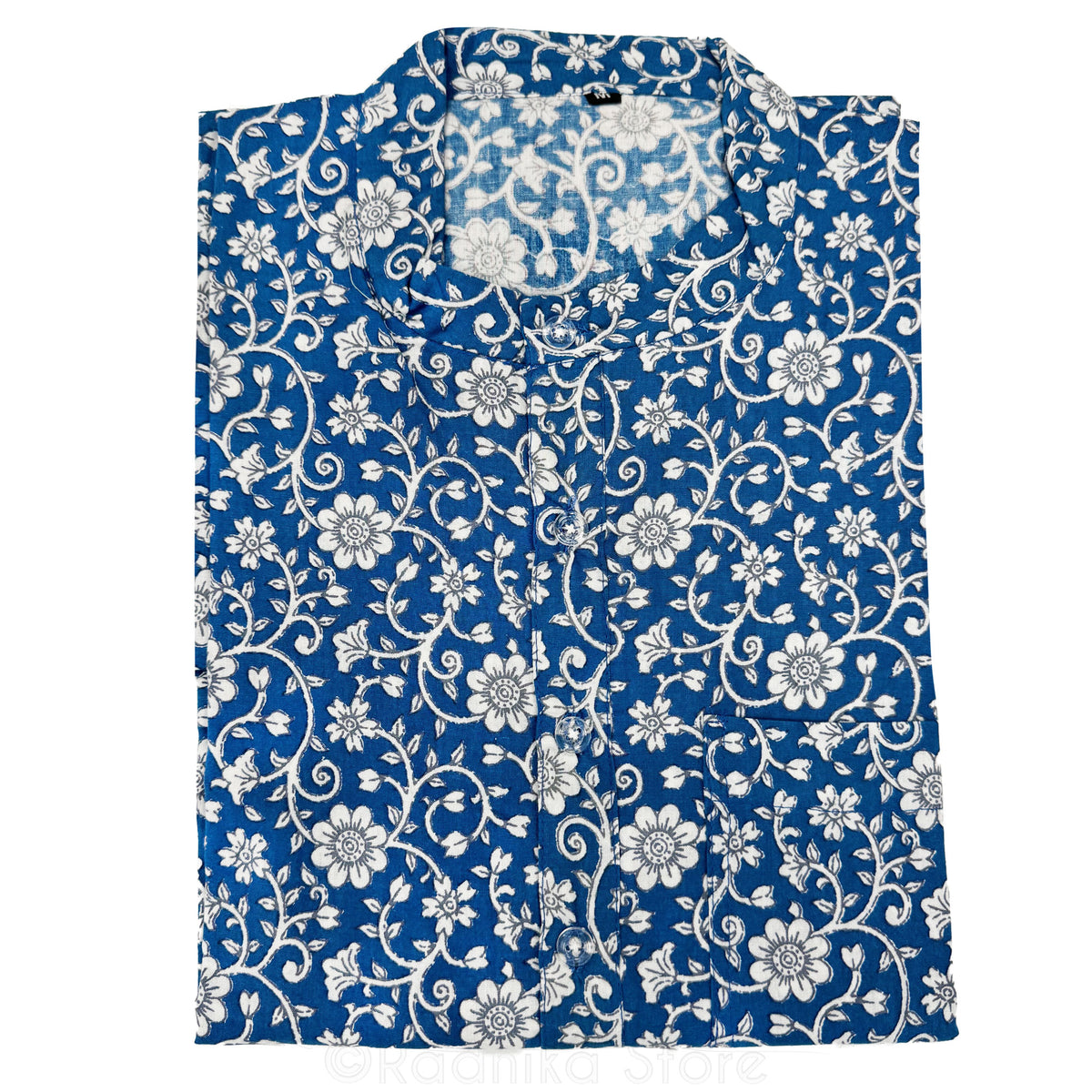 Yamuna Flowers -  Blue Cotton Kurtas - S-M-L