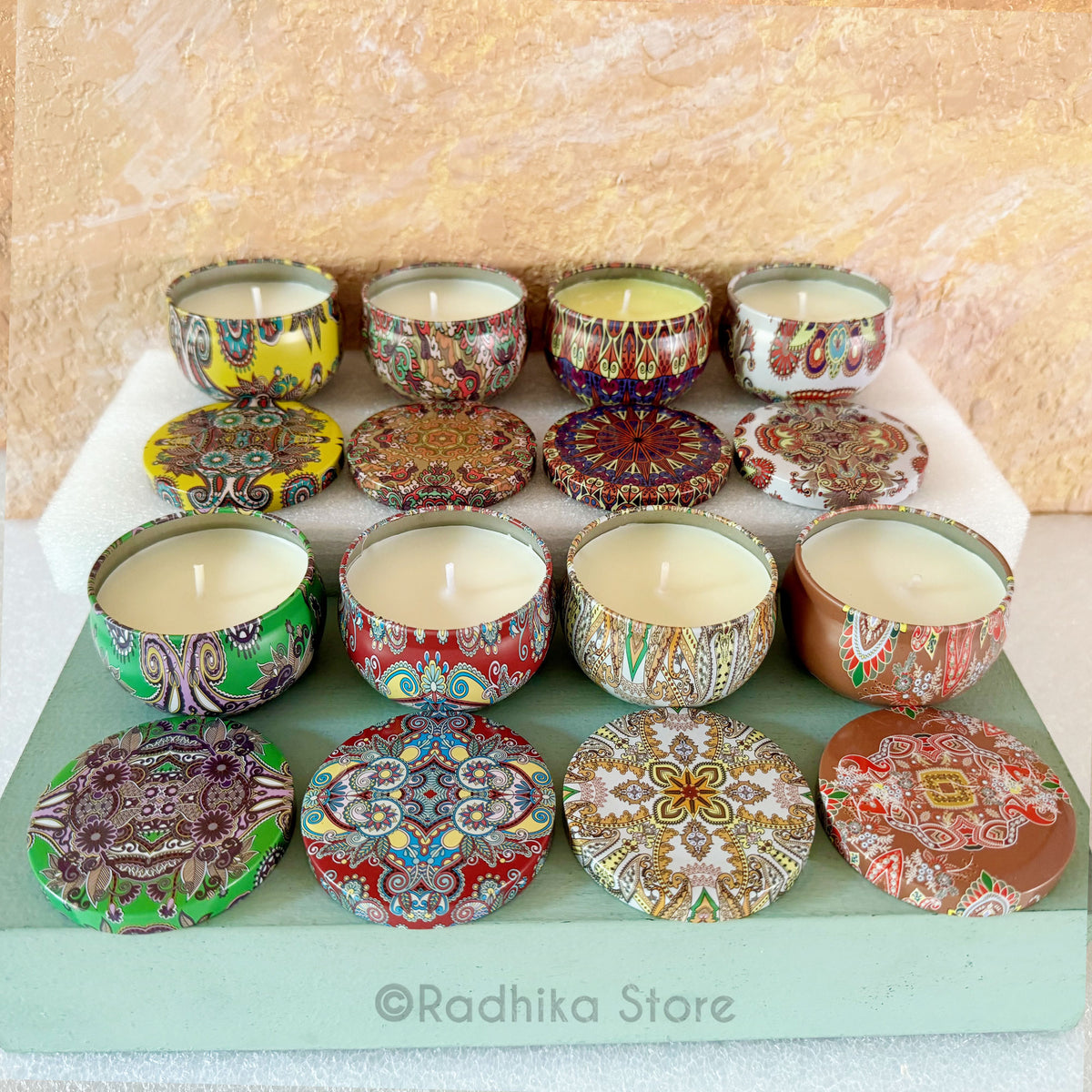 Decorative Miniature Soy Candle Tins With Lids - Set of 8 -Set E