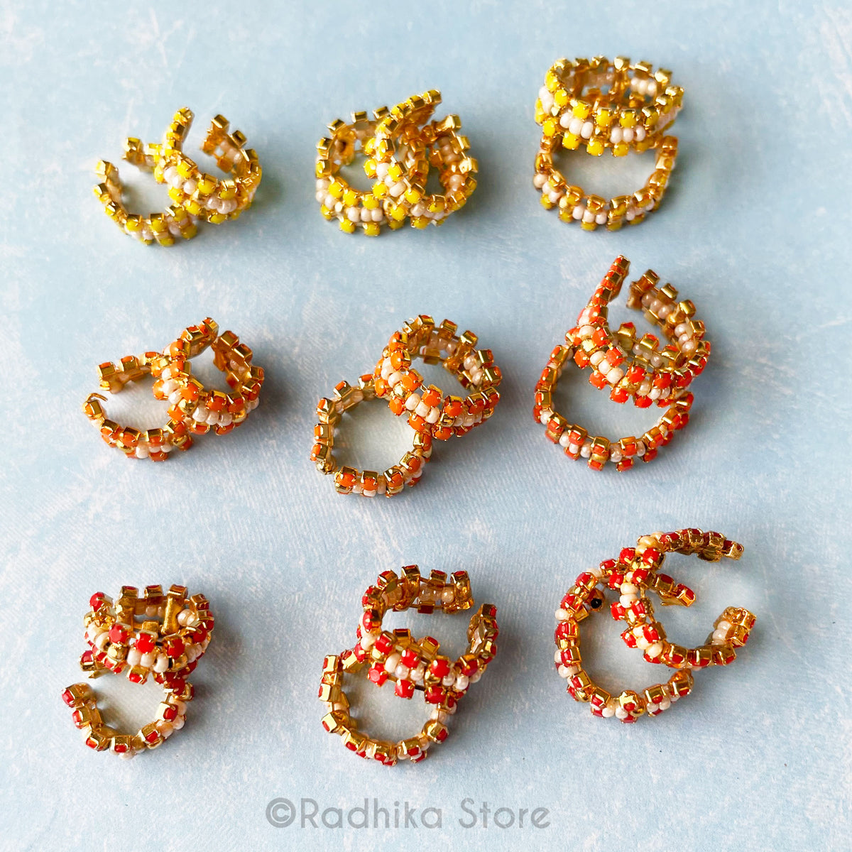 White Seed Bead with - Citrine - Orange - Coral - Deity Bangles Set