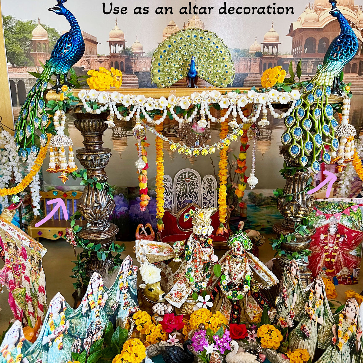 Vrindavan Flower Bell Bangles - Teal Blue, Yellow and Purple - Set of 2