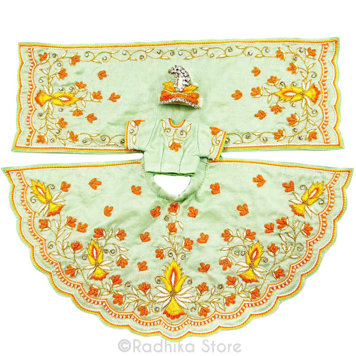 Autumn Dance - Light Sea Green - Silk - Radha Krishna Deity Outfit