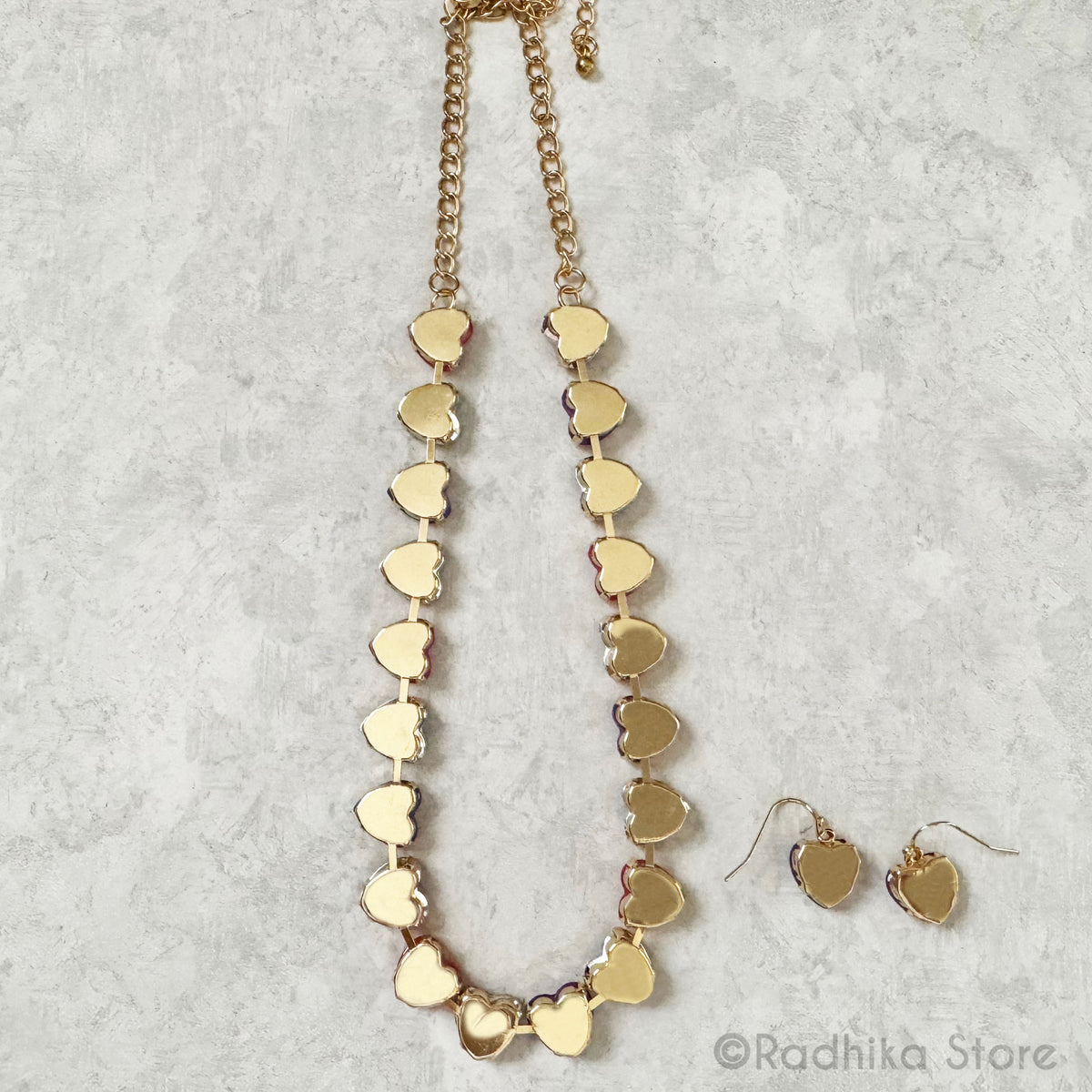 For The Love of God-Pink and Purple Hearts- Crystal-Deity Necklace - And Earring Set