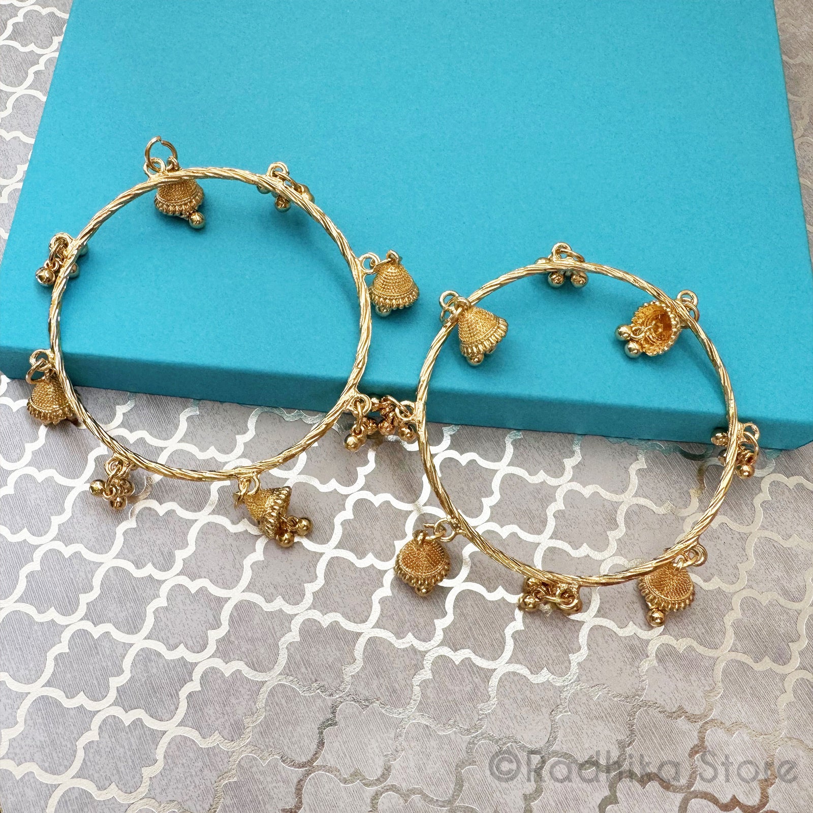 Golden Jhumka - Bells And Chum Chums- Large Deity-Bangles Set of 2