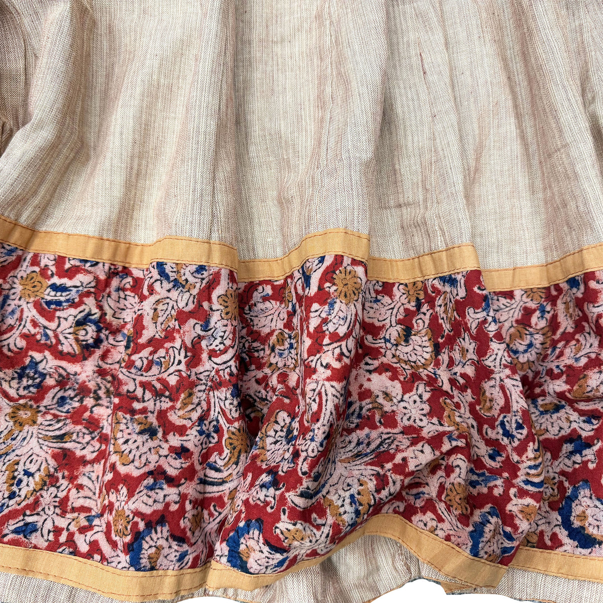 Govardhana - Beige Jute- Cotton Screen Print- Gopi Skirt With Chadar  and Kurti - S-M-L