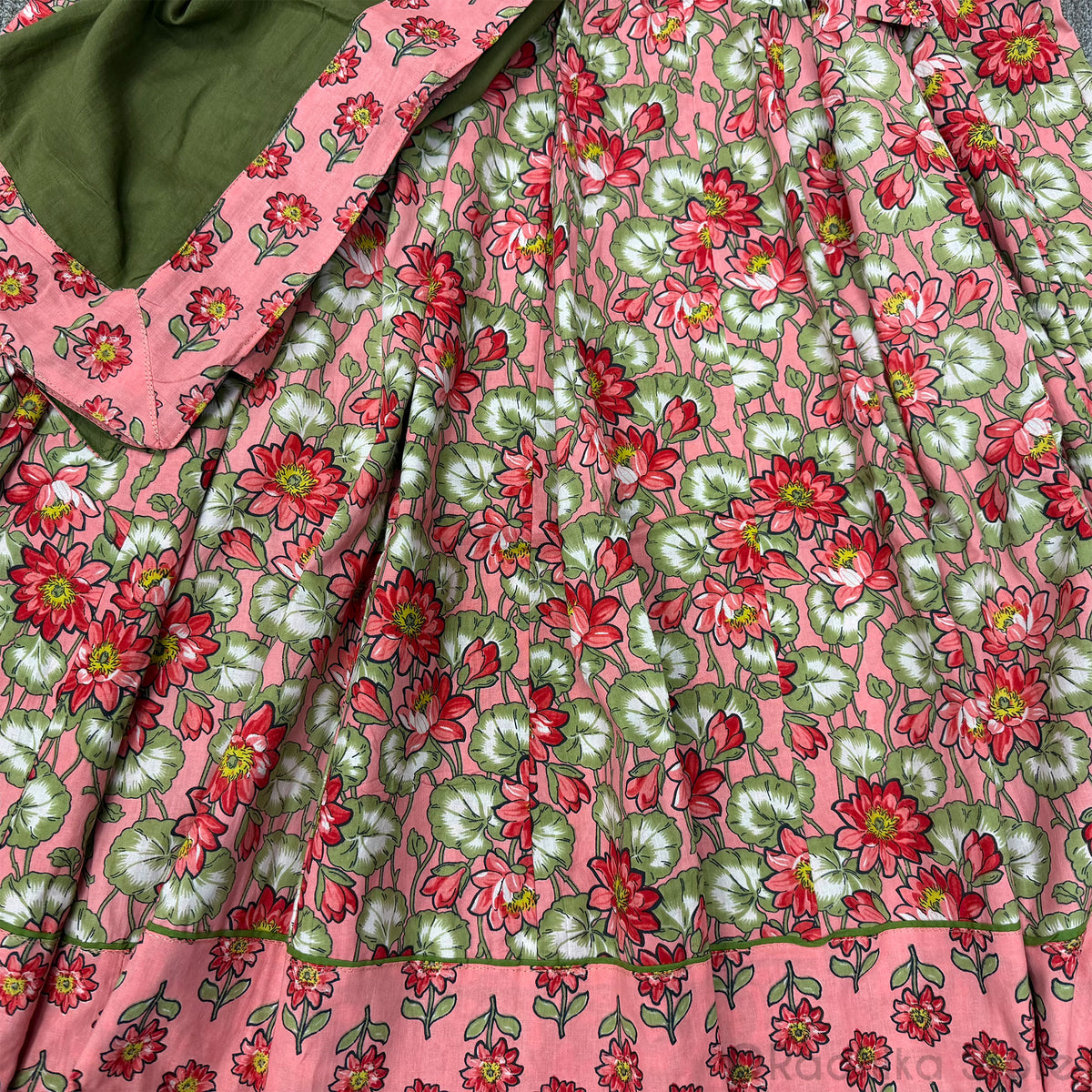 Coral Lotus Lilly - Cotton Screen Print- Gopi Skirt Set - S-M