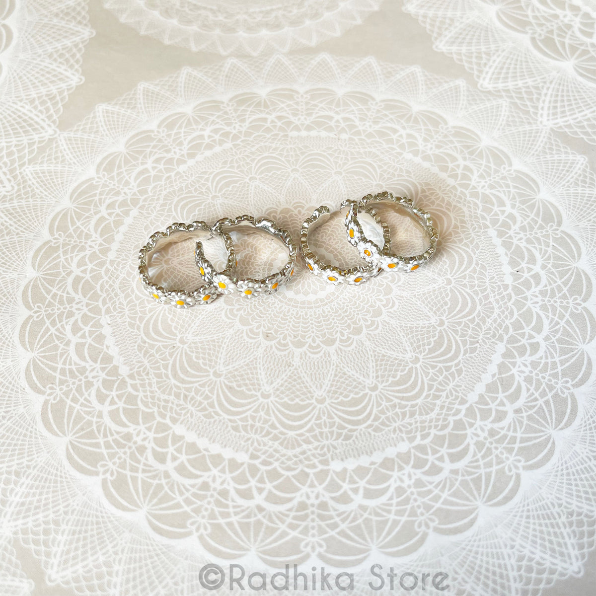 Silver Color Daisy Design - Deity Bangles Set