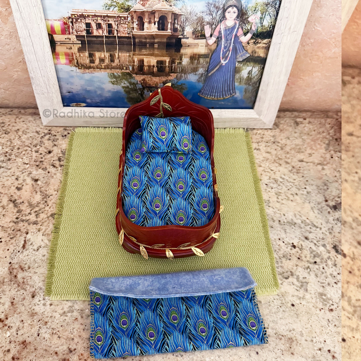 Divine Vine Bed - With Peacock Plume Bedding -  Cherry Finish