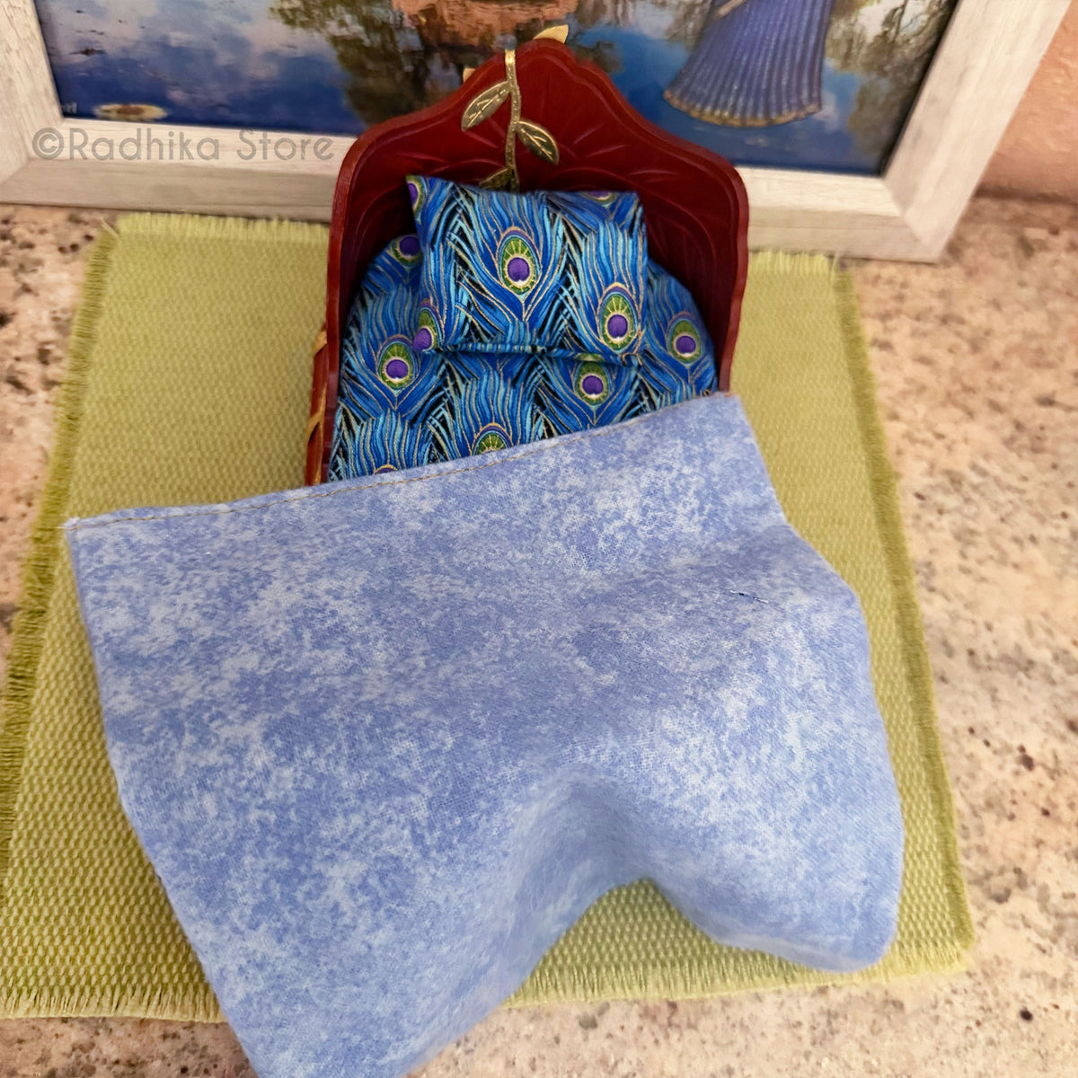 Divine Vine Bed - With Peacock Plume Bedding -  Cherry Finish