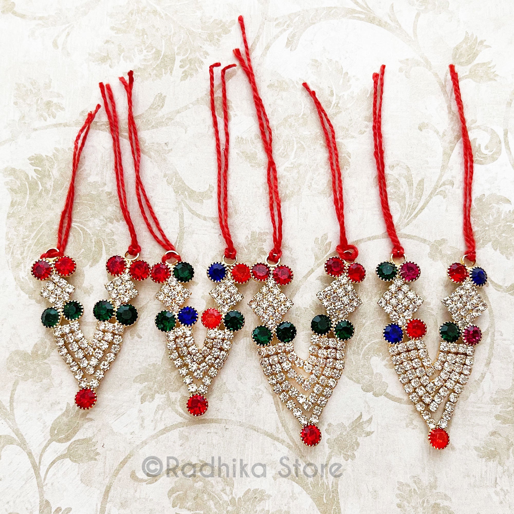 Diamonds Are For Krishna - Emerald Ruby or Multi Color -  Multi Strand Rhinestone Deity Necklace