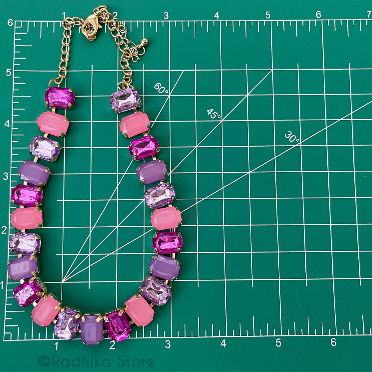 Emerald Cut-Reds and PUrple Color Crystals-Rhinestone Deity Necklace - And Earring Set