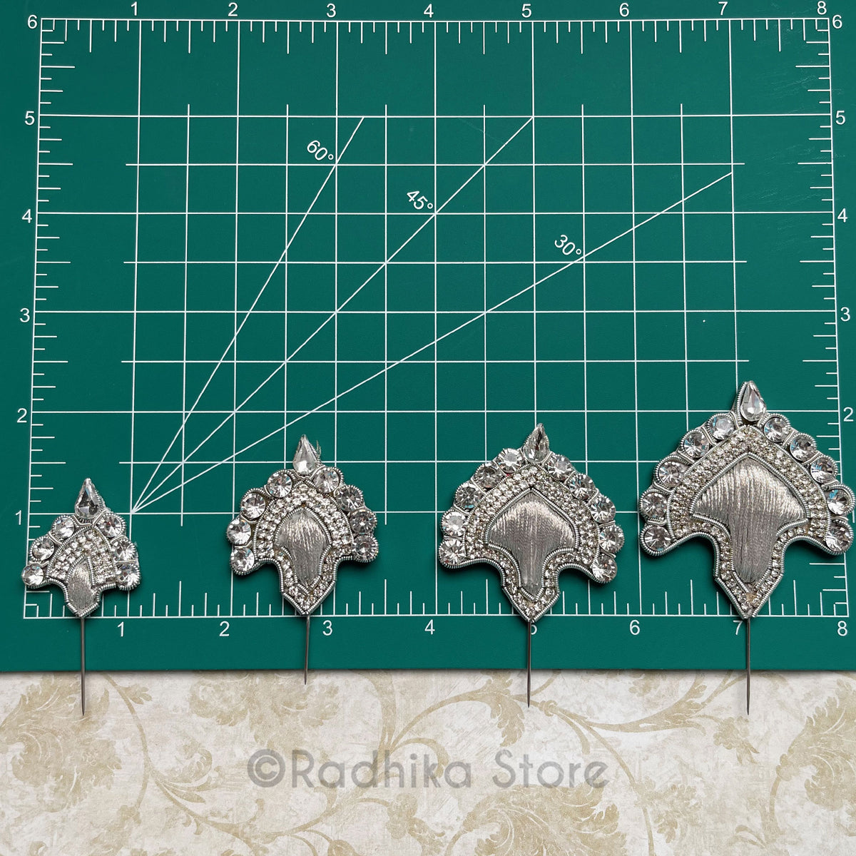 Vrindavan Fan - Silver - Embroidery Turban Pins Set of 2