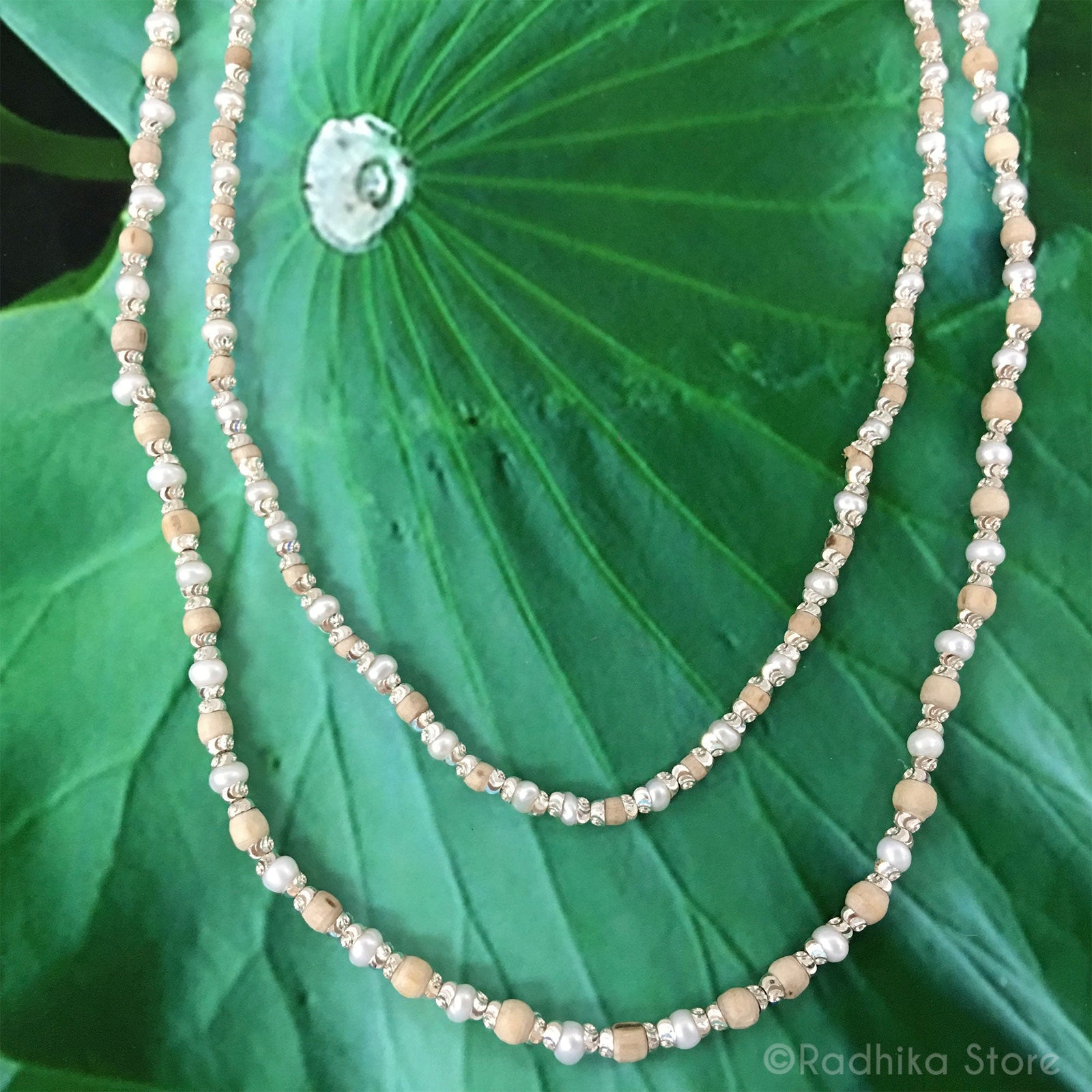 Fancy Tulsi With Pearl and Silver Necklace