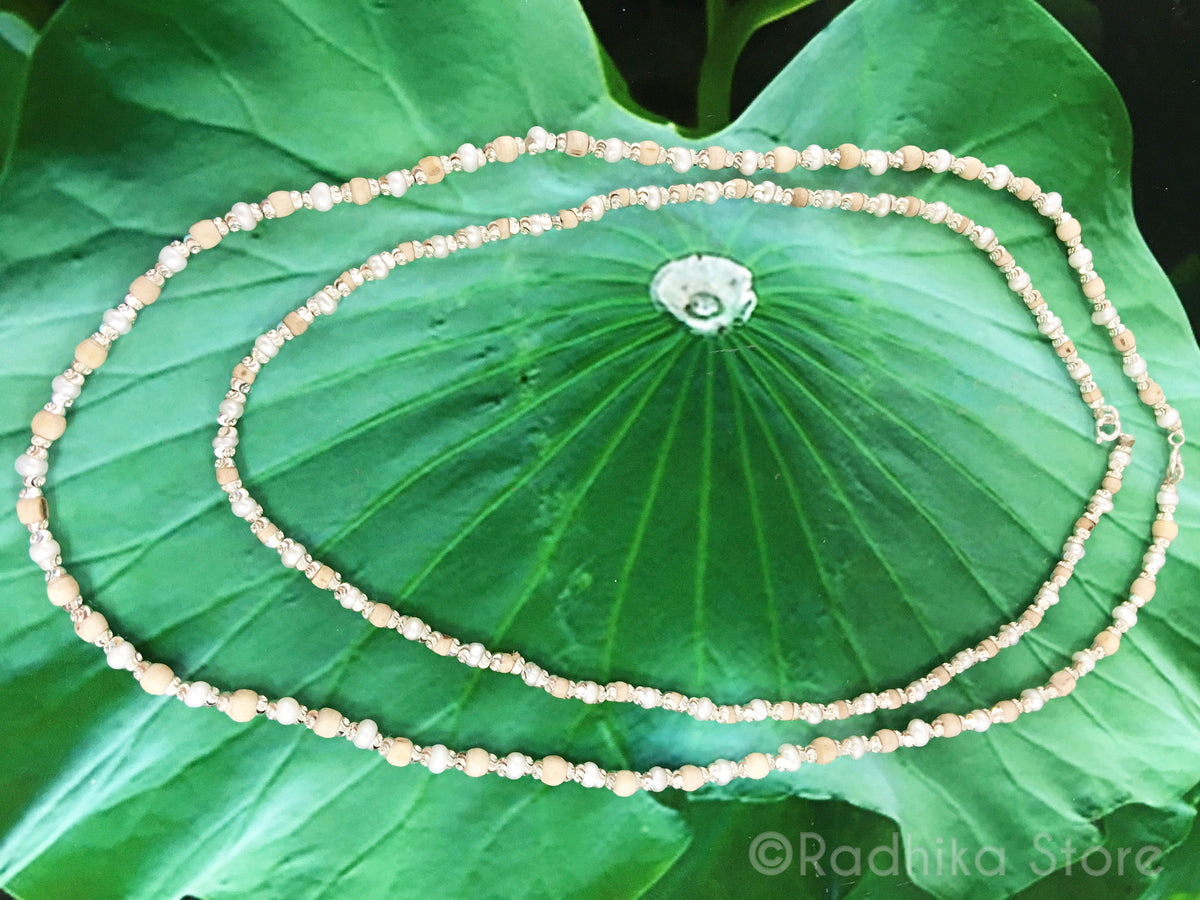 Fancy Tulsi With Pearl and Silver Necklace