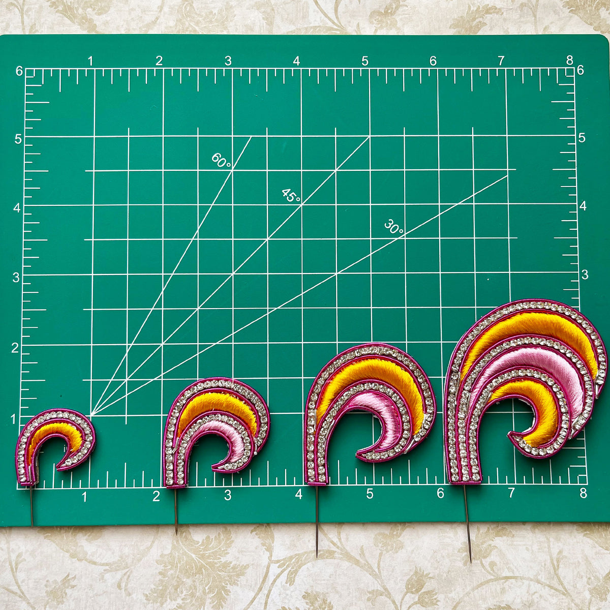 Marigold And Pink Embroidery Turban Pins - Mayapur Curls - Set of 2