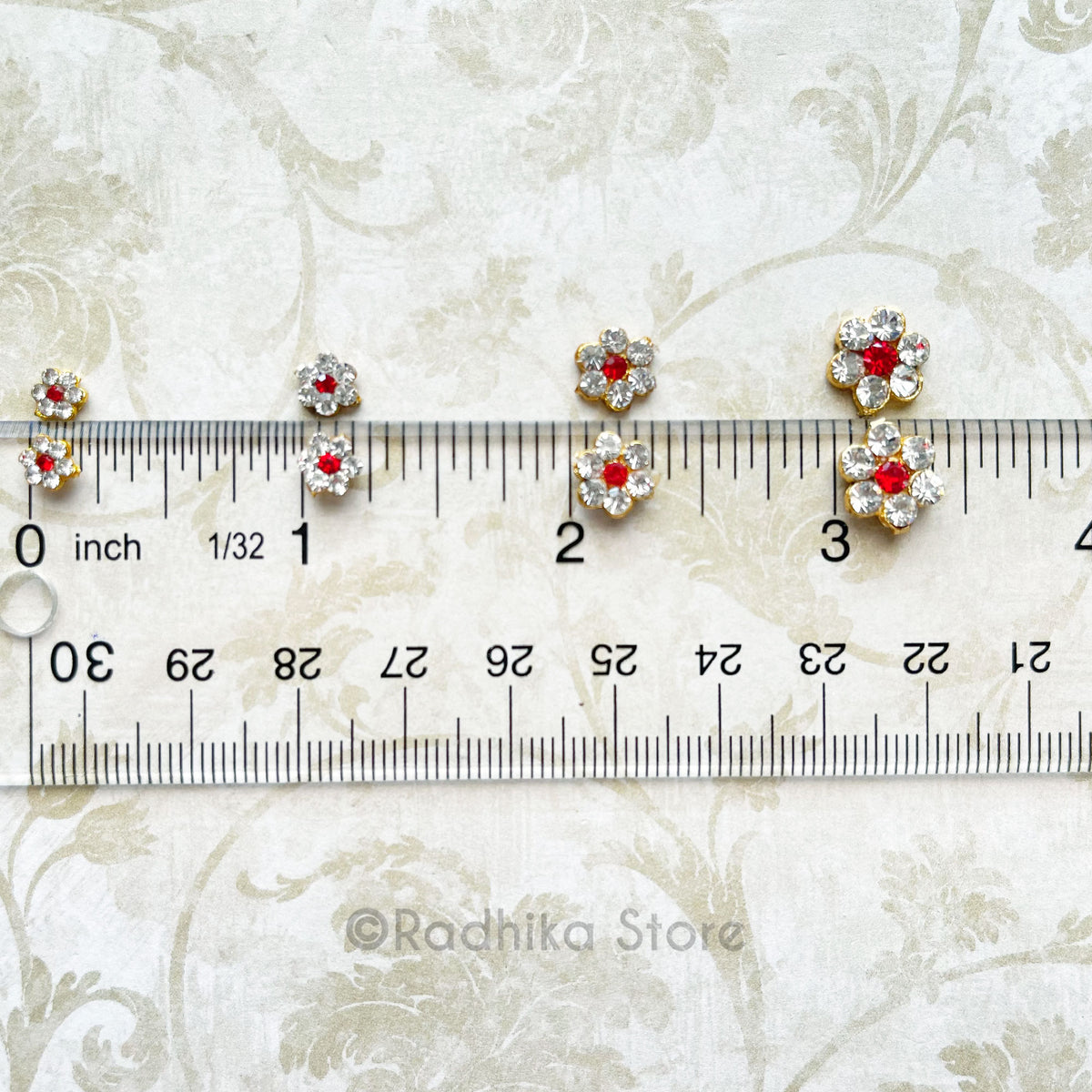 Tiny Flower  Rhinestone Earrings - Red