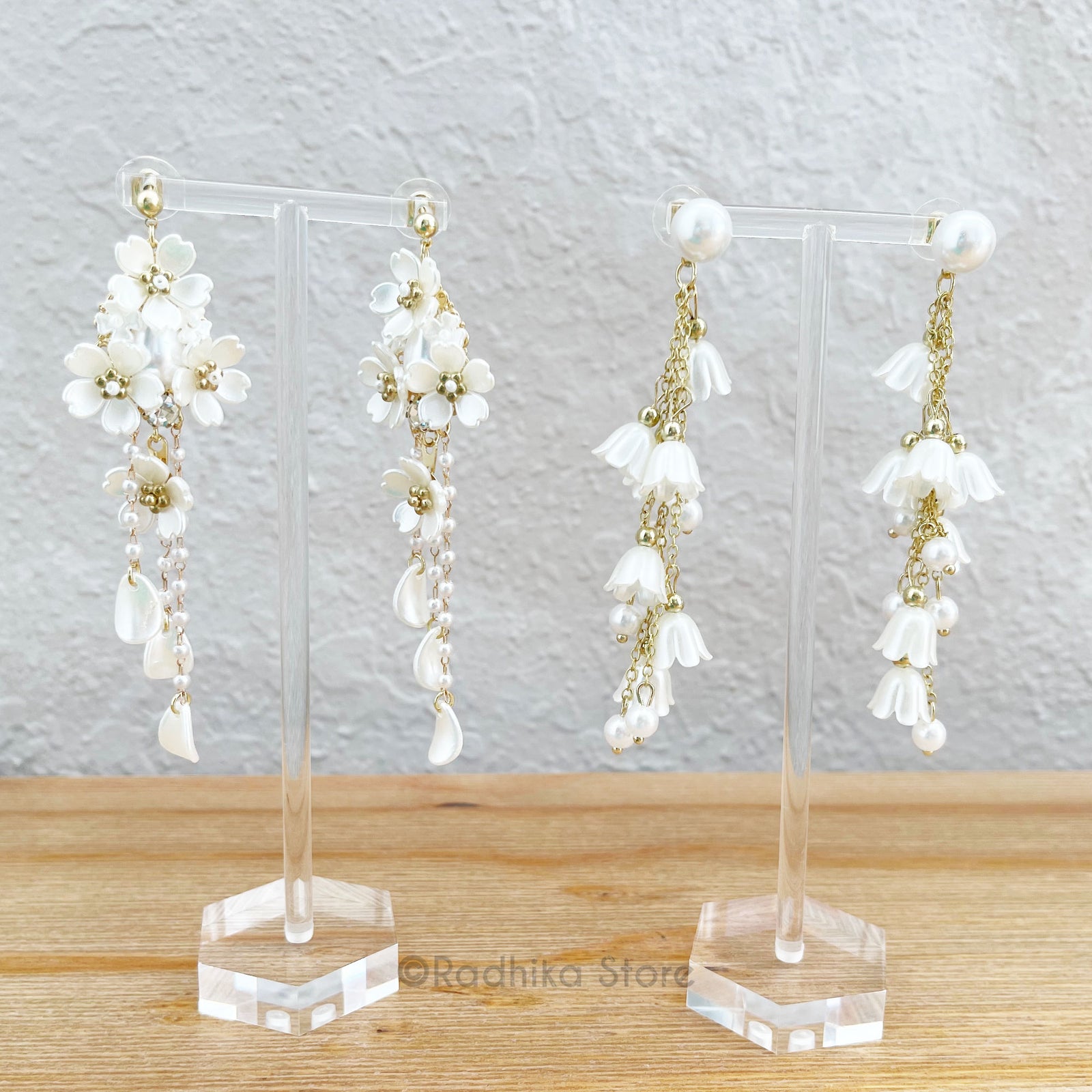 Dangling Mother Of Pearl Flower - Earrings