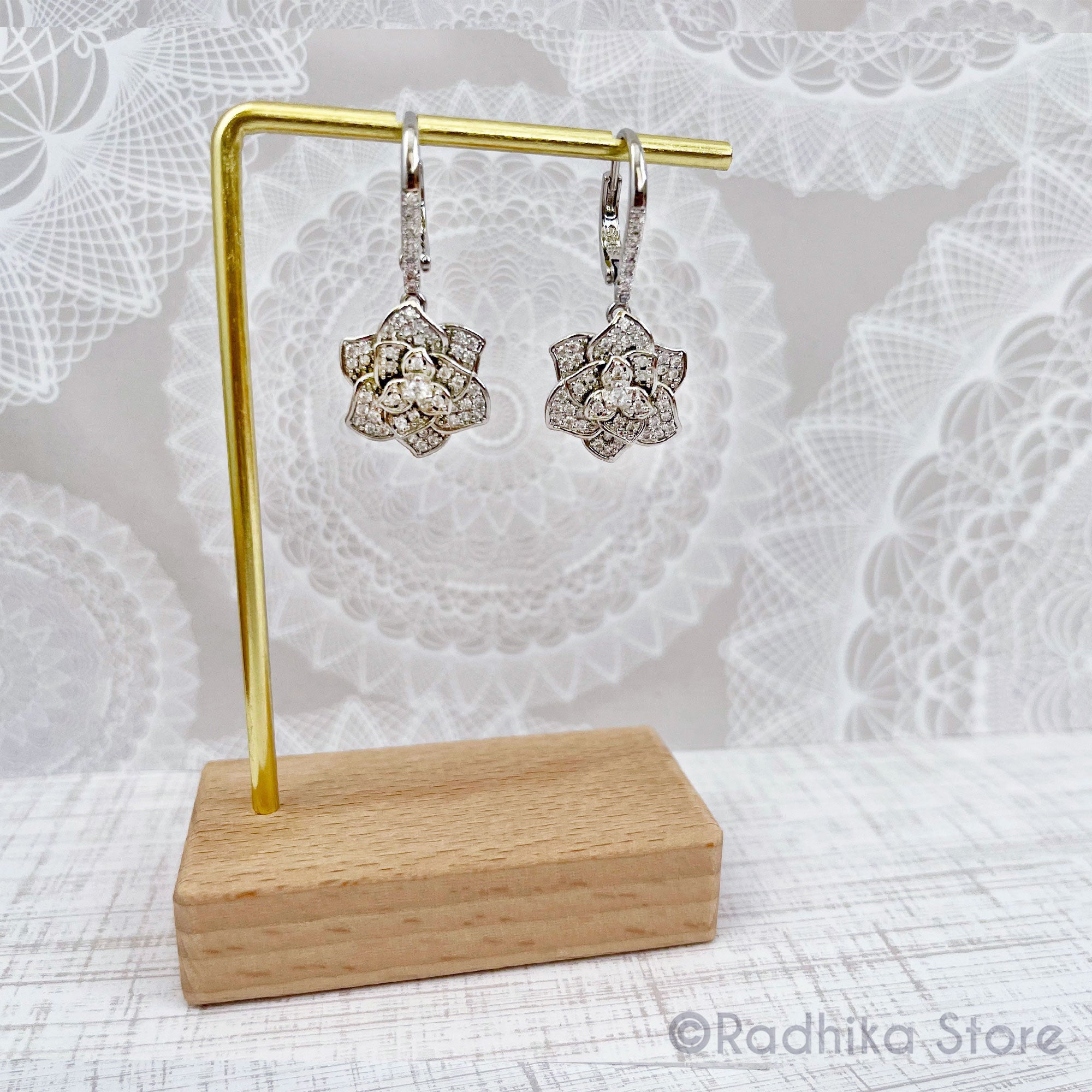Fully Bloomed Lotus - Cubic Zircon Diamond- Earrings