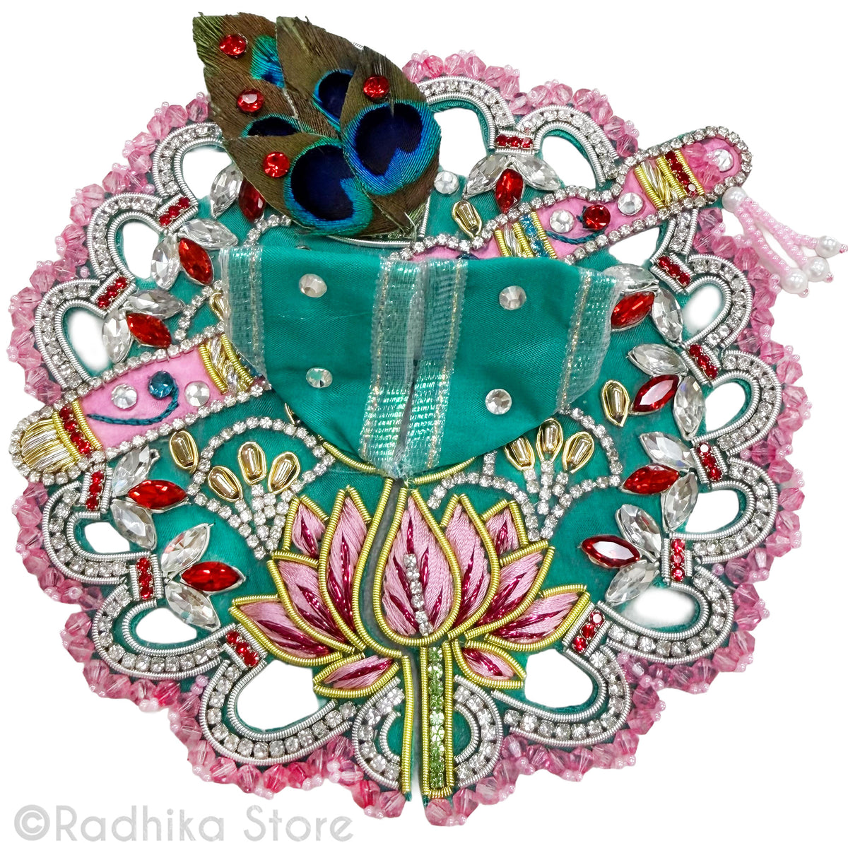 Pink Lotus with Peacock Feathers - Laddu Gopal Outfit