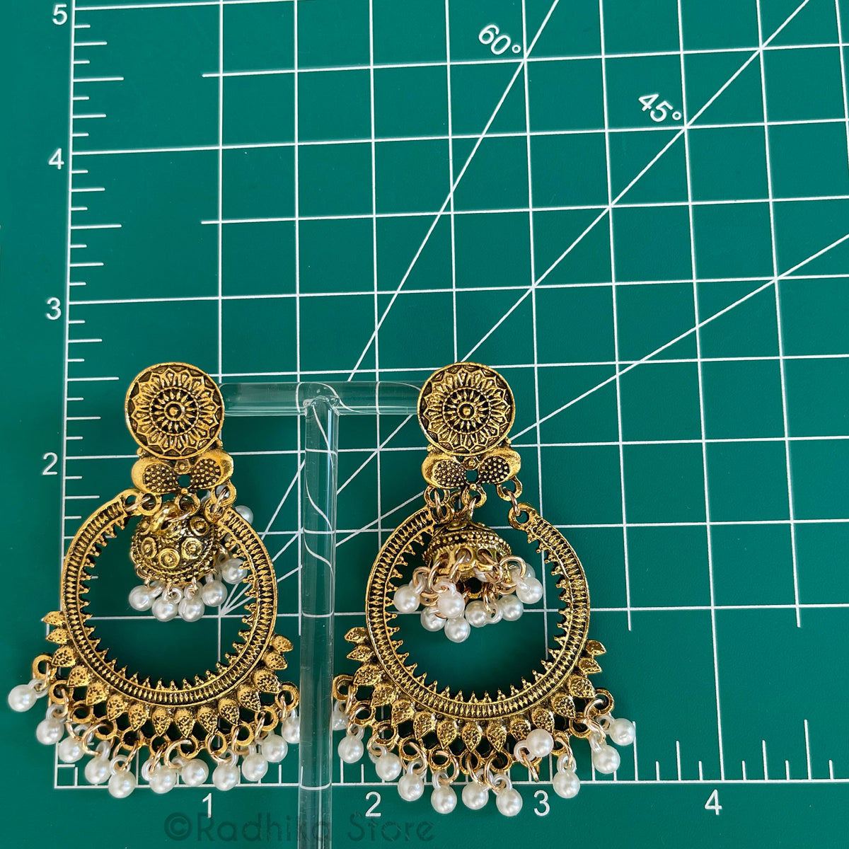 Golden Sunflower Chakra Pearl Jhumka - Earrings