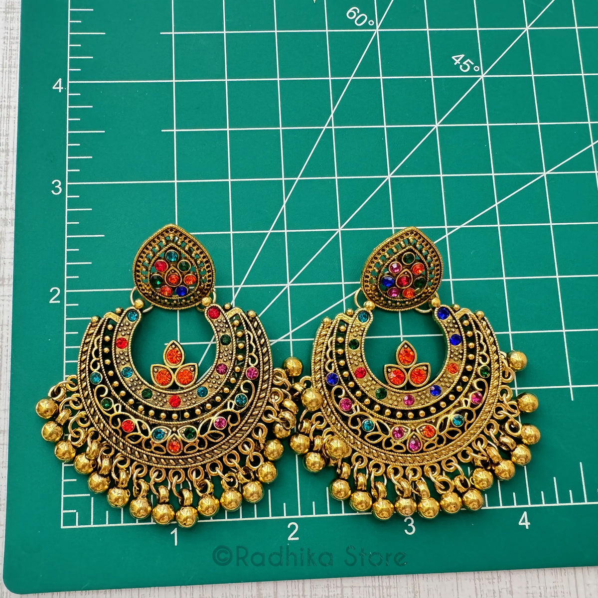 Multi Color Gold Jhumka - Earrings