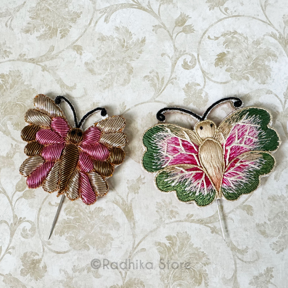 Butterflies - Pink - Embroidery Turban Pins Set of 1