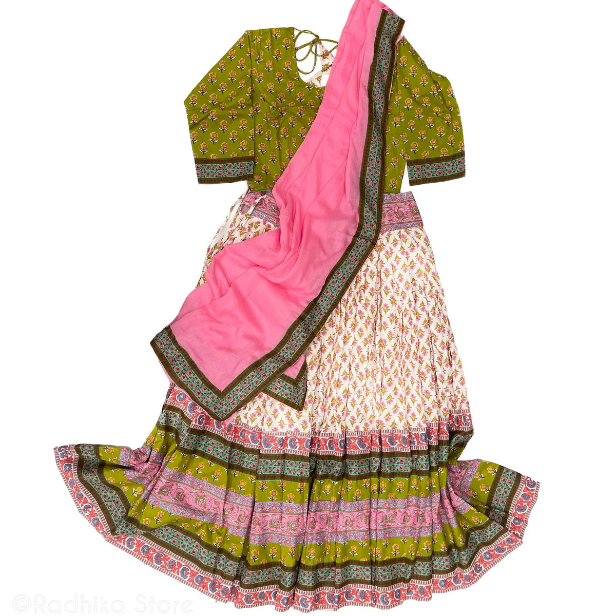 Garden Kirtan Dancing - Cotton - Screen Print-Gopi Skirt Set -10 Meter Twirling- M