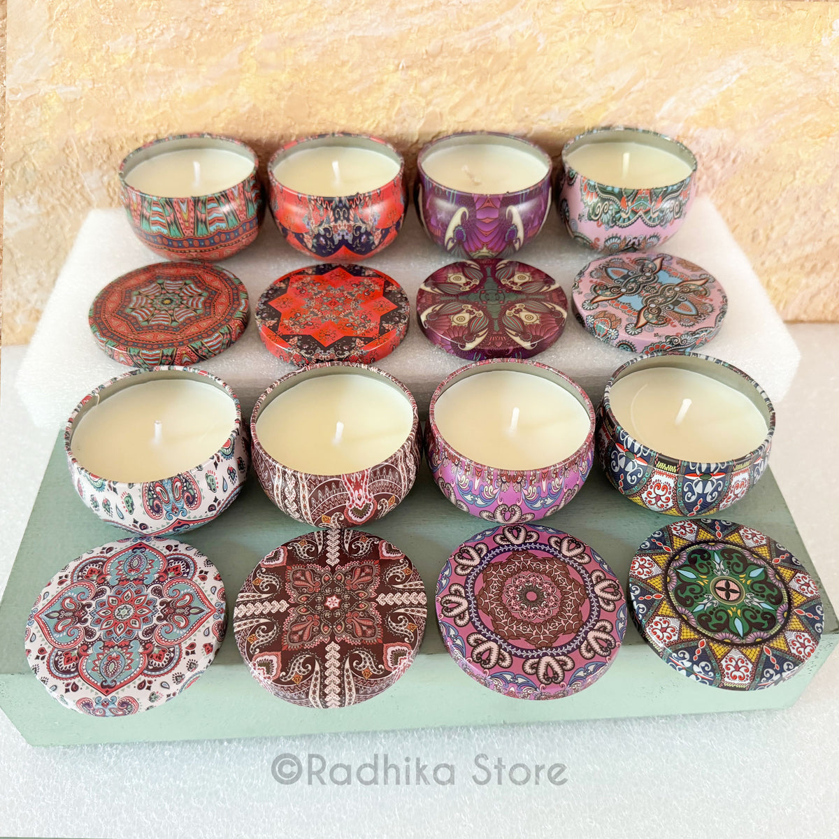 Decorative Miniature Soy Candle Tins With Lids - Set of 8 - Set C