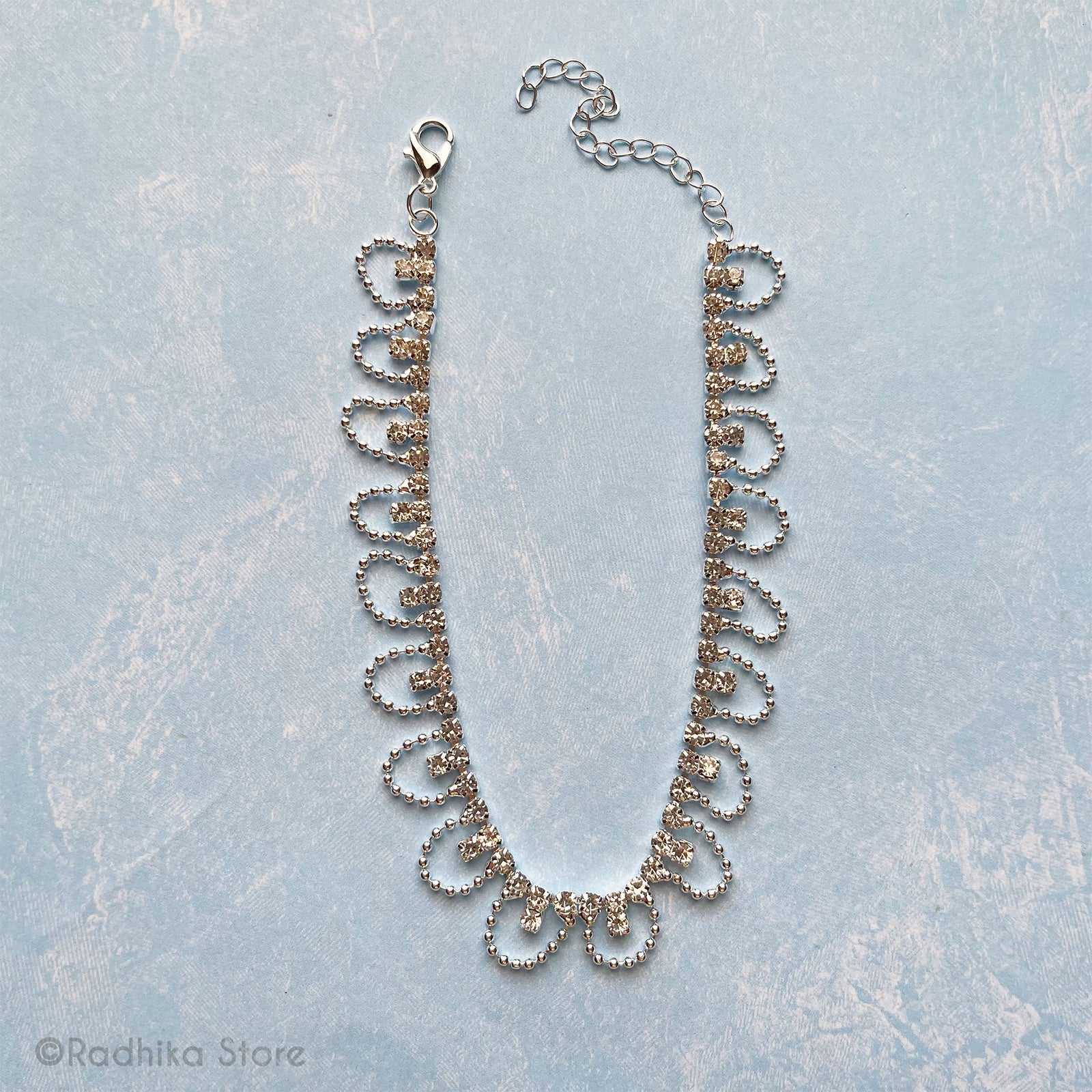 Scalloped Rhinestone - Deity Necklace - Size 8 Inch Large