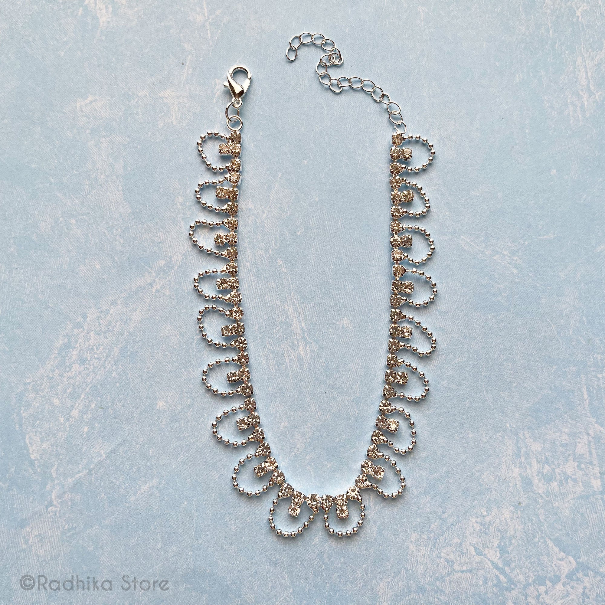Scalloped Rhinestone - Deity Necklace - Size 8 Inch Large