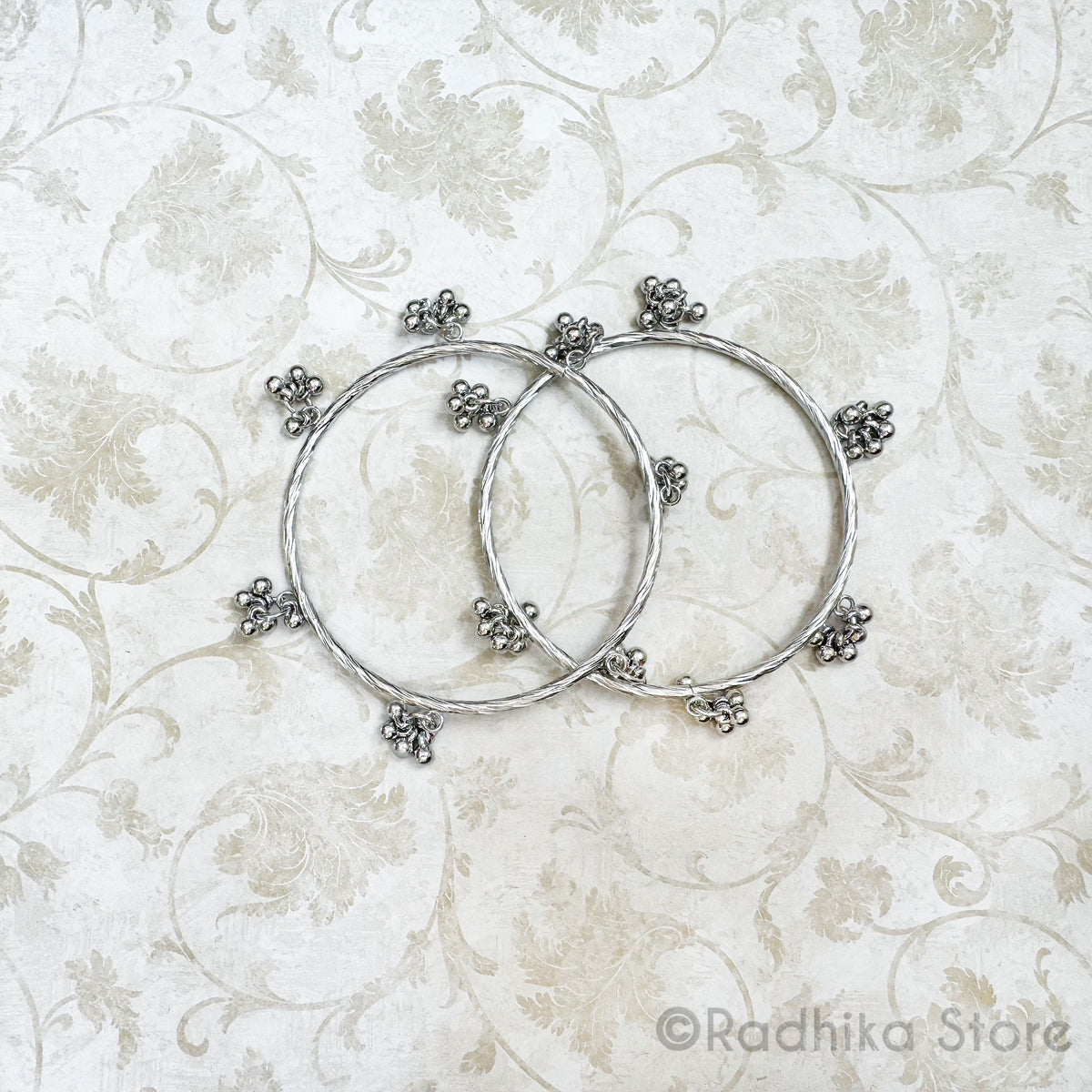 Silvery Jhumka - Chum Chums- Large Deity-Bangles Set of 2