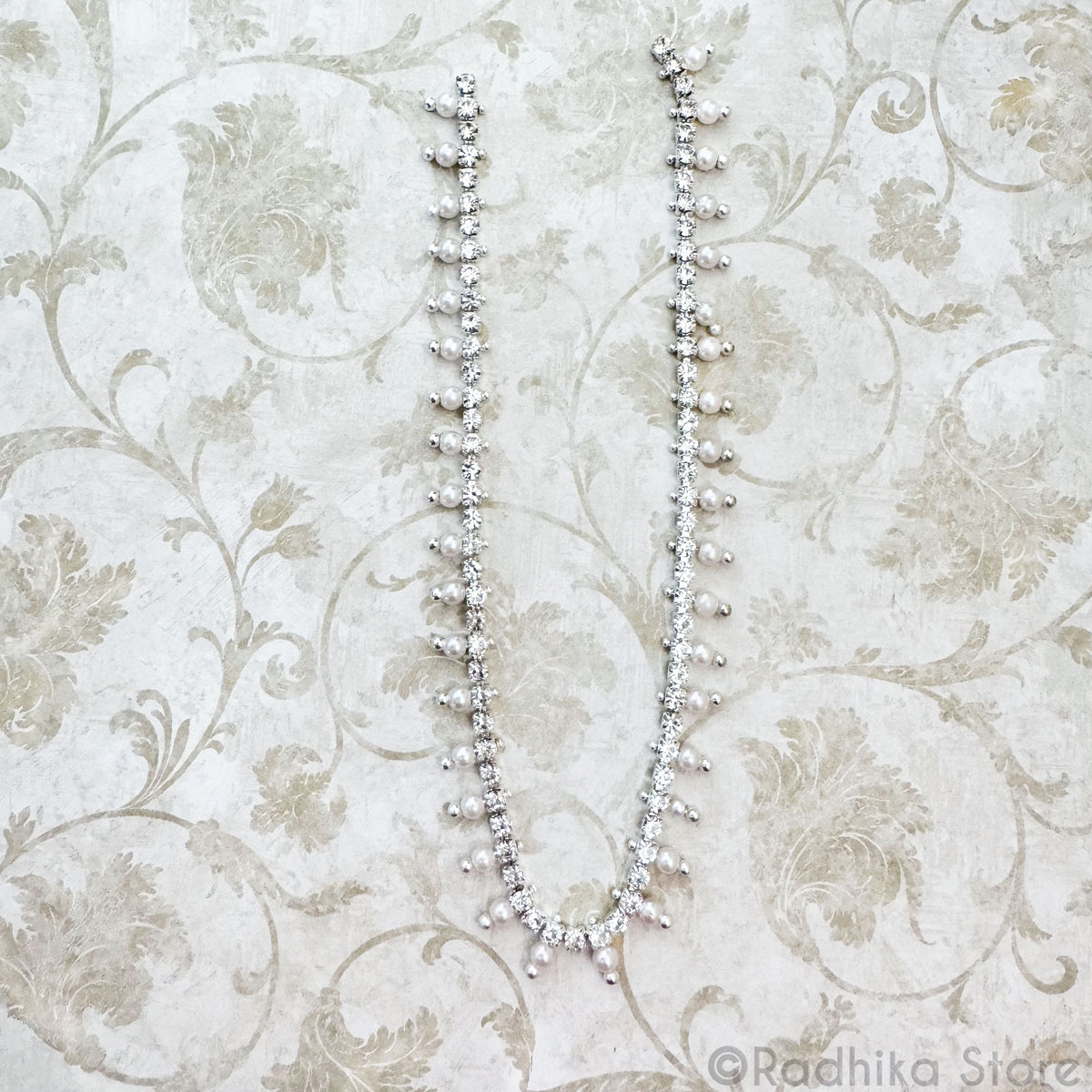 12 Inches -Small Pearl - Rhinestone Strand